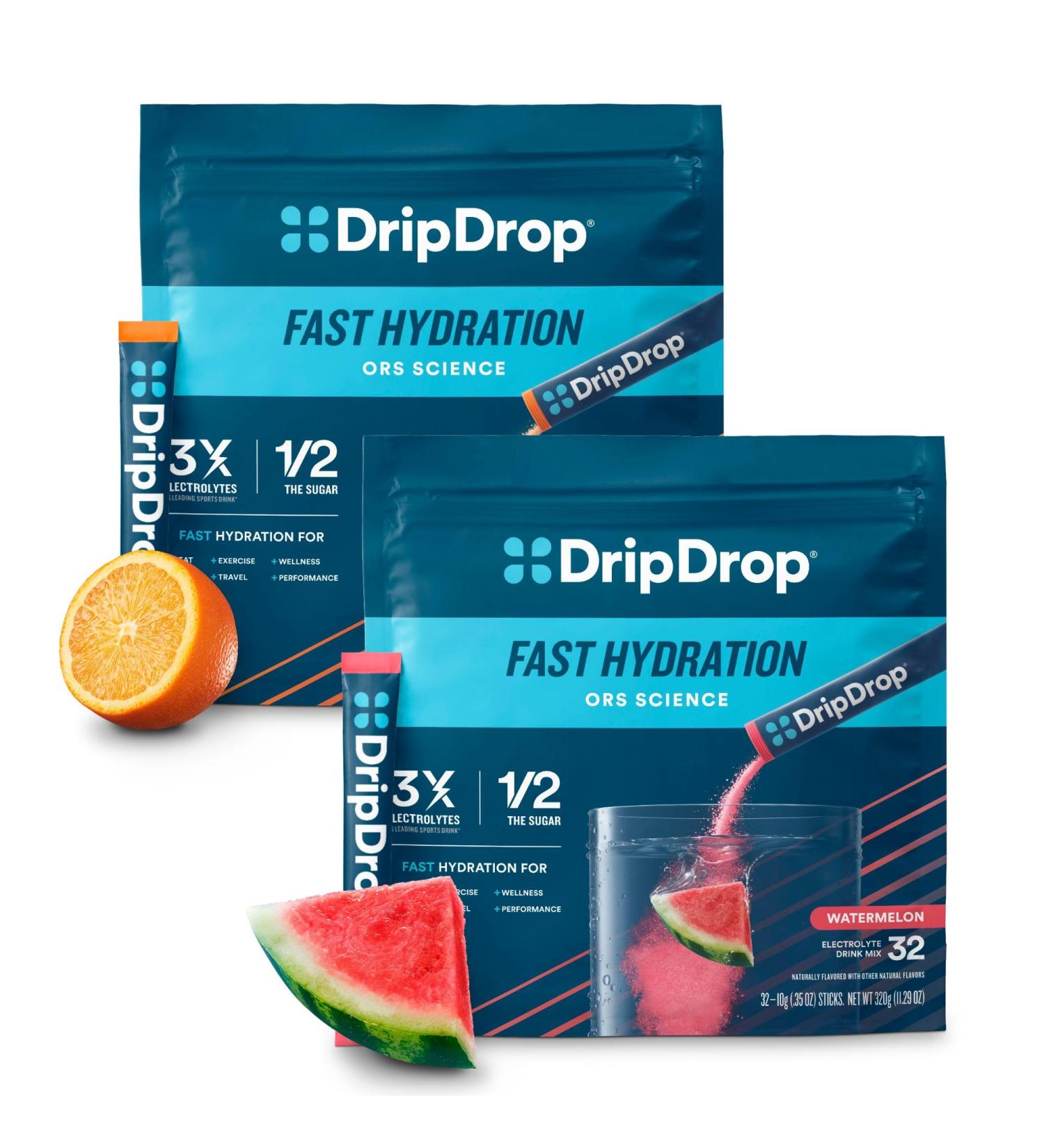 DripDrop Hydration - Electrolyte Powder Packets - Watermelon & Orange Bundle - 64 Count - Buy Online on GoSupps.com