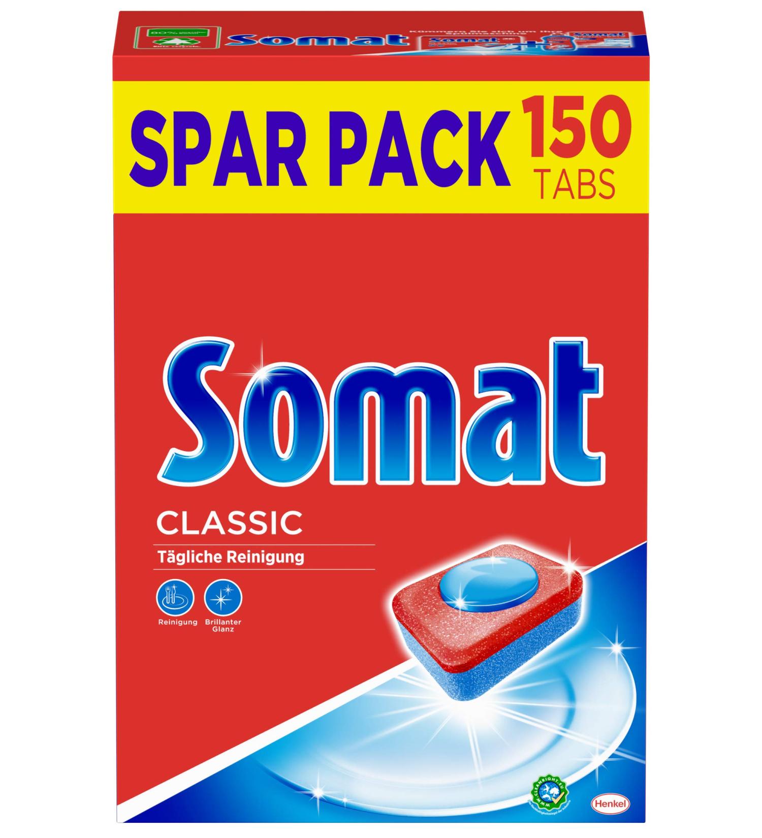 Somat Classic Dishwasher Tabs - 150 Extra Power Tabs for Daily Dishes & Cutlery Glass Protection - International Shipping - Buy Online on GoSupps.com