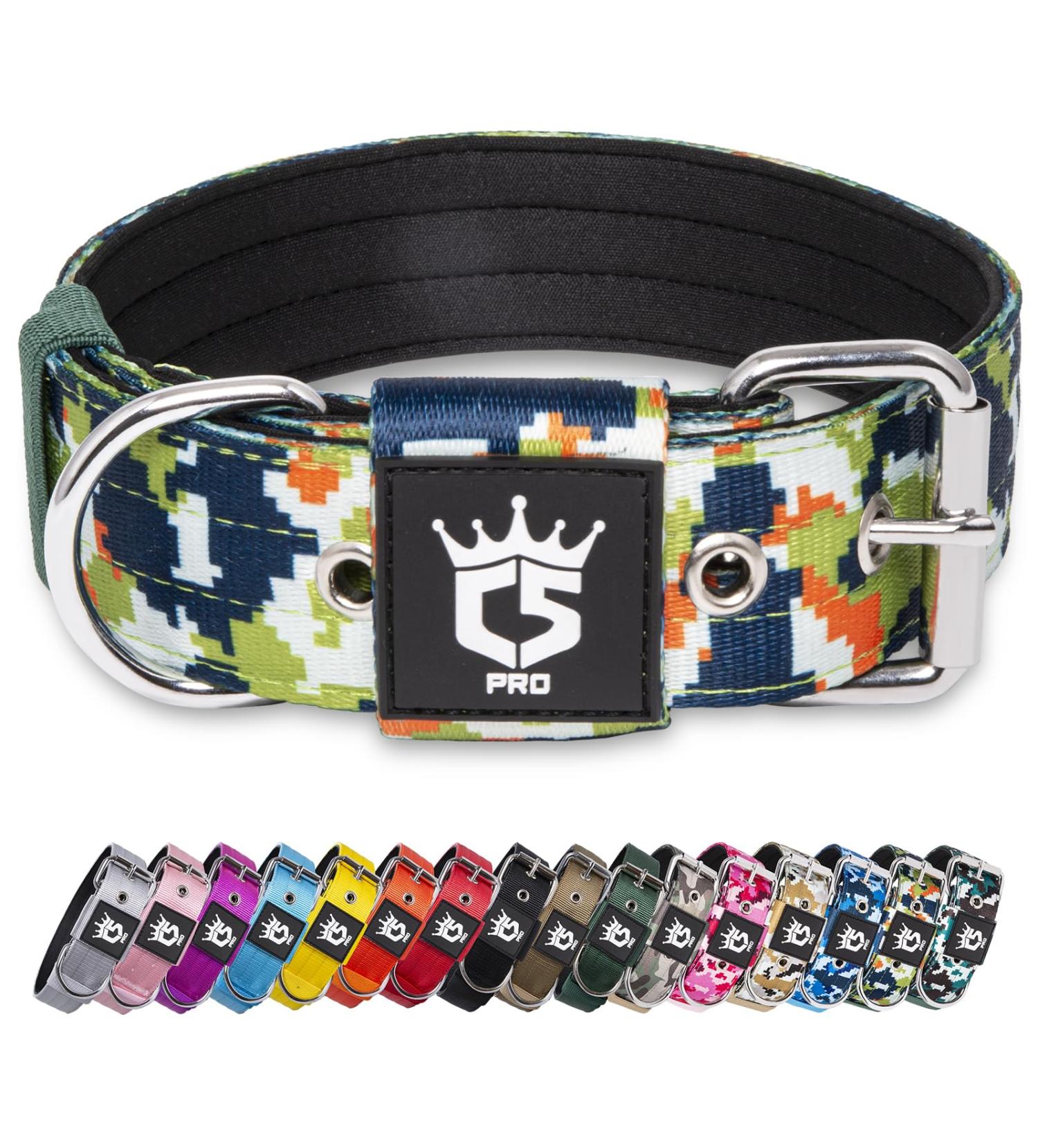 Tspro Tactical Dog Collar - Military Standard 3.8cm Wide Adjustable Camouflage Collar for Strong Dogs (Camo Green M 44.5cm-52cm) - Buy Online on GoSupps.com
