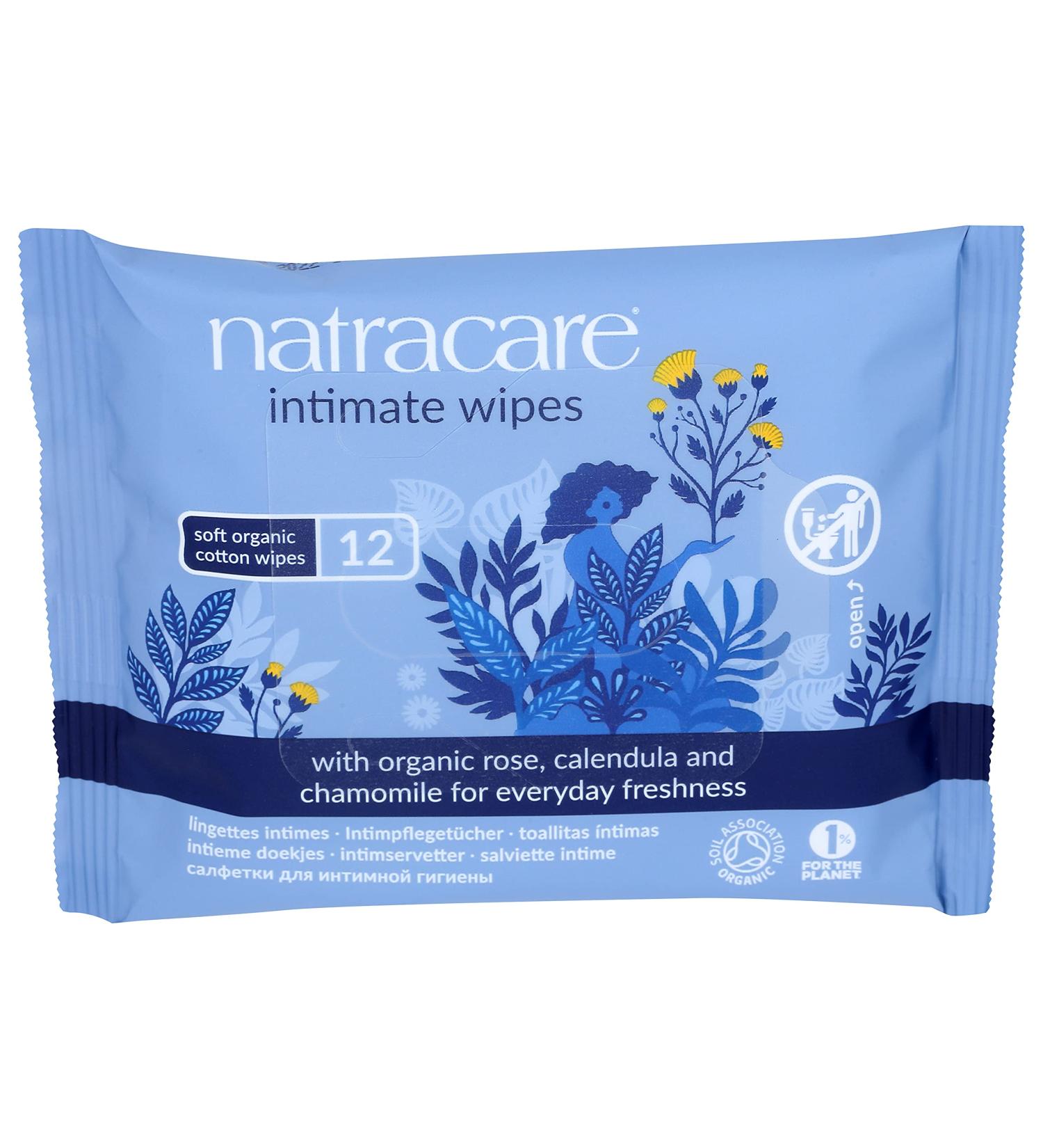 Natracare Organic Cotton Intimate Wipes with Chamomile, Calendula & French Rose Essential Oils - 12 Wipes Pack - Buy Online on GoSupps.com