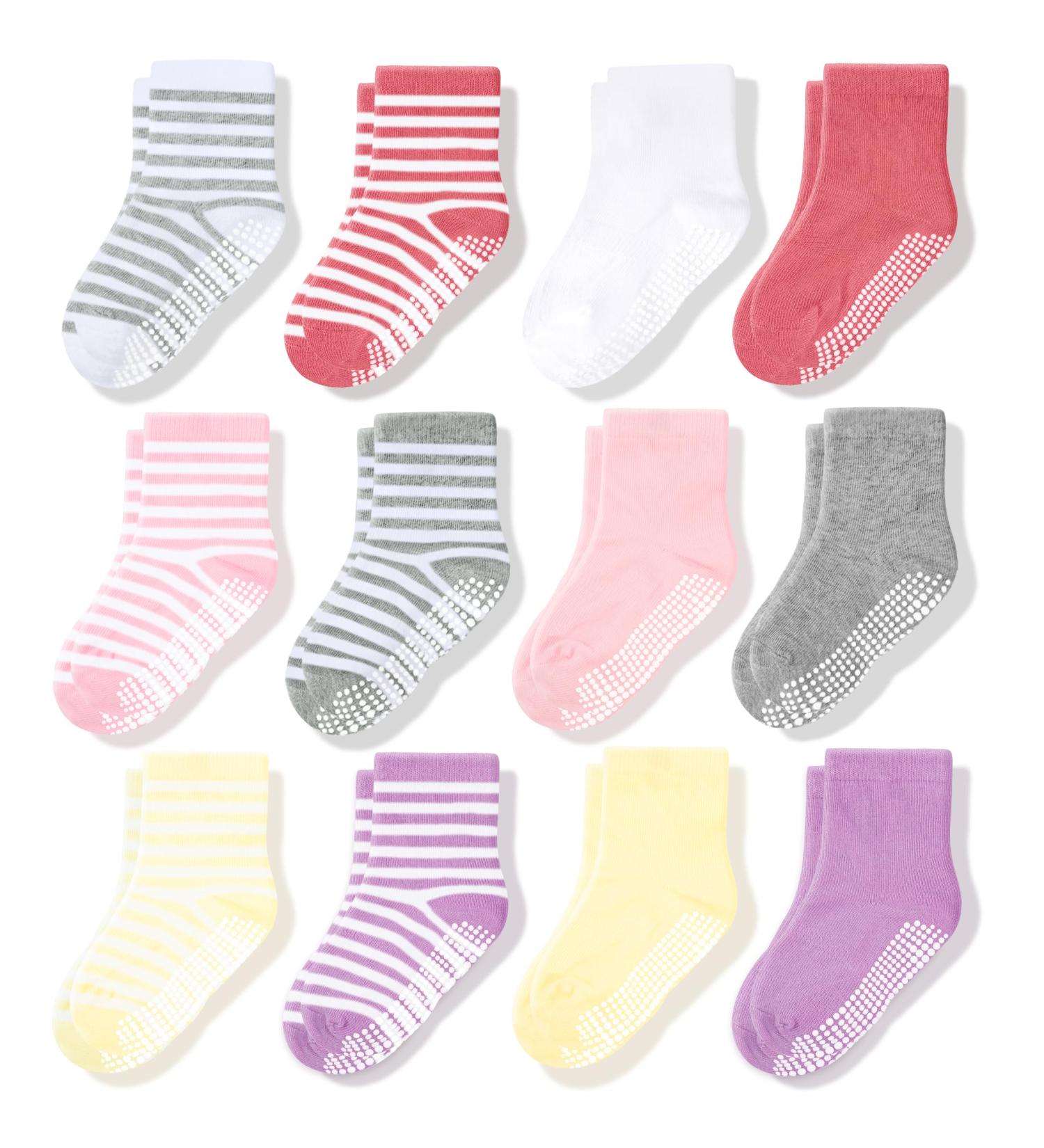 CozyWay Kids Non Slip Cotton Crew Socks - 12 Pairs for Boys & Girls 1-3 Years - Buy Online on GoSupps.com