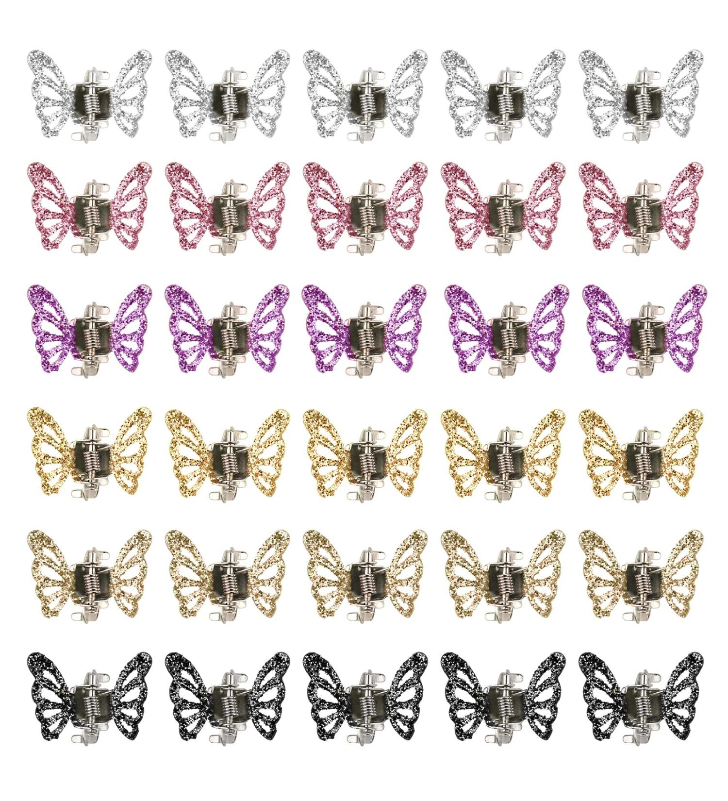 Wecoe 30pcs Small Butterfly Hair Clips - Mini Claw Clips for Kids & Women - Purple Pink Gold Silver Black - Decorative Hair Accessories for Halloween - Gift Set for Girls - Buy Online on GoSupps.com