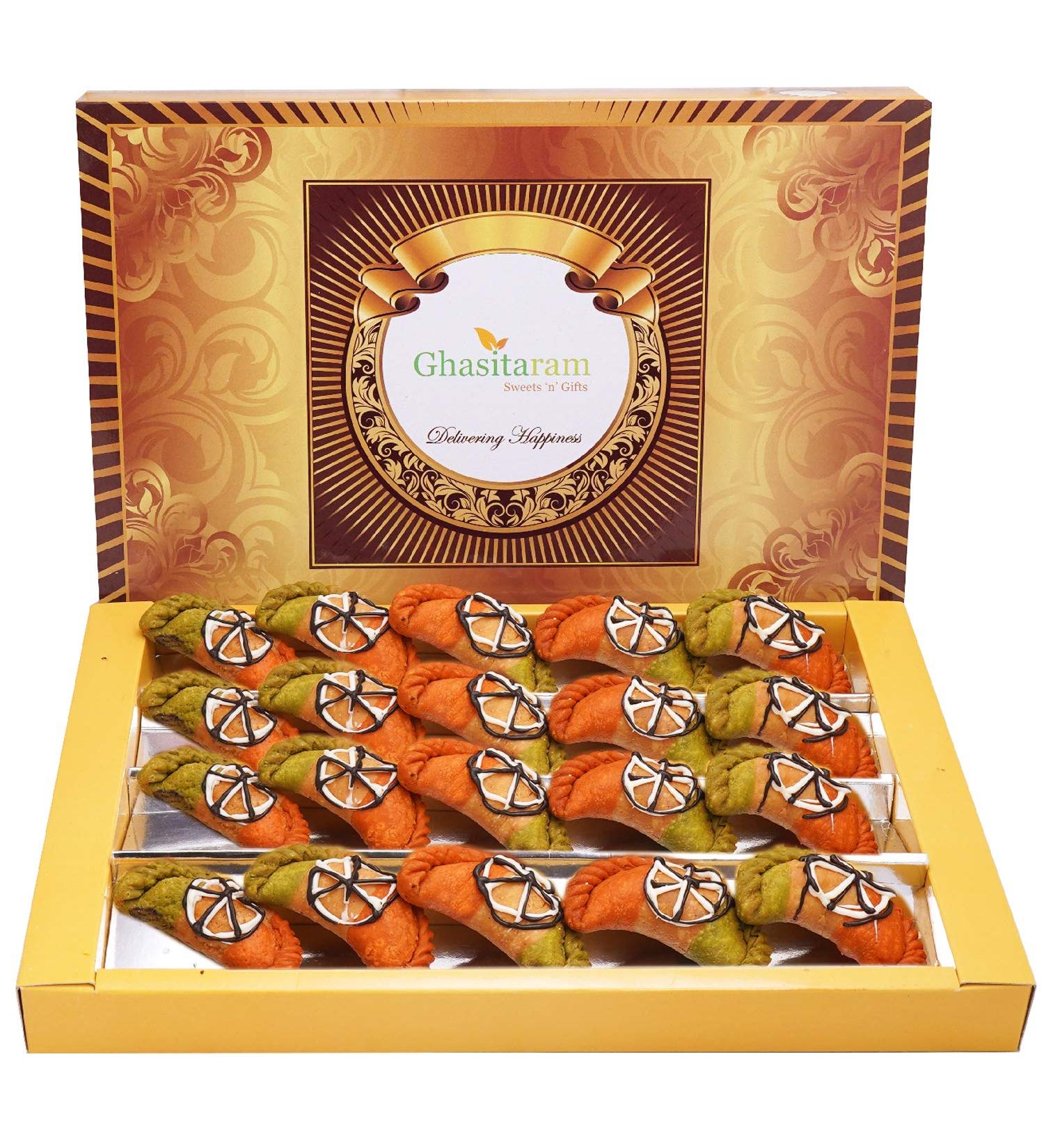 Ghasitaram Gift Holi Sweets Holi Gifts Holi Hamper Tirangi Gujiya 800 GMS |Gift for Diwali Holi Rakhi Valentine Christmas Birthday Anniversary Her Him| - Buy Online on GoSupps.com