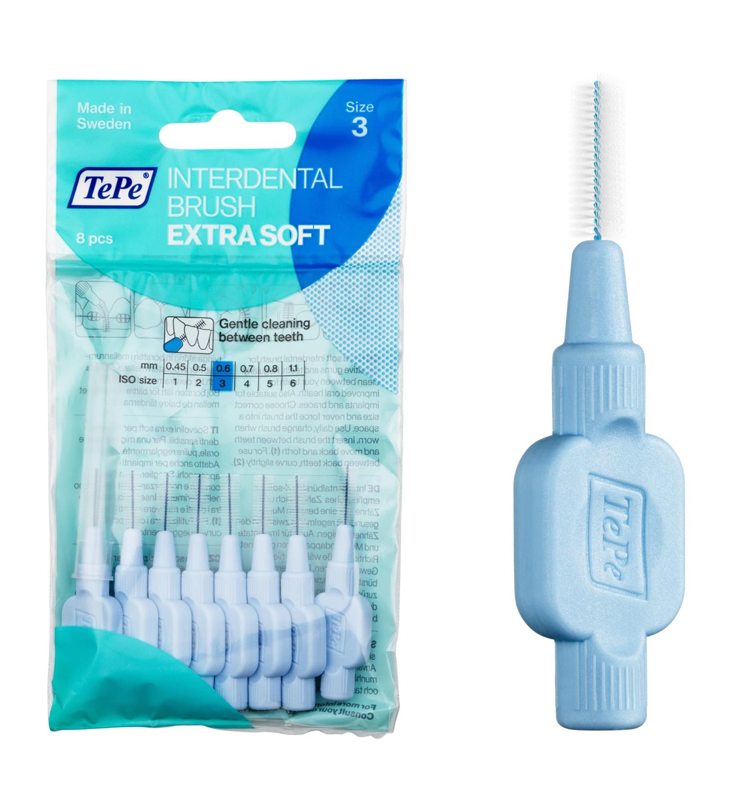 TePe Interdental Brushes Blue Extra Soft (0.6mm - Size 3) - Pack of 8 - Buy Online on GoSupps.com