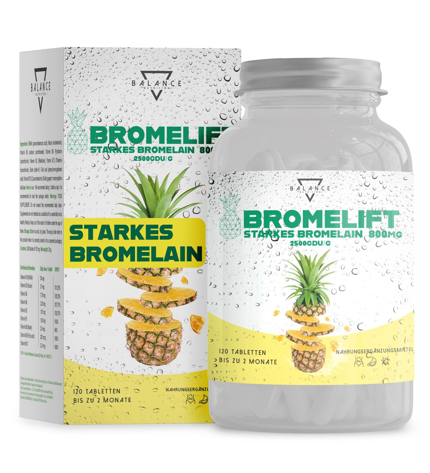 Bromelift Bromelain 2500 GDU/G - Detox Tablets | 120 Vegan Capsules with Fennel & Green Tea | High Dose 5 000 FIP for Effective Detox Drainage - Buy Online on GoSupps.com