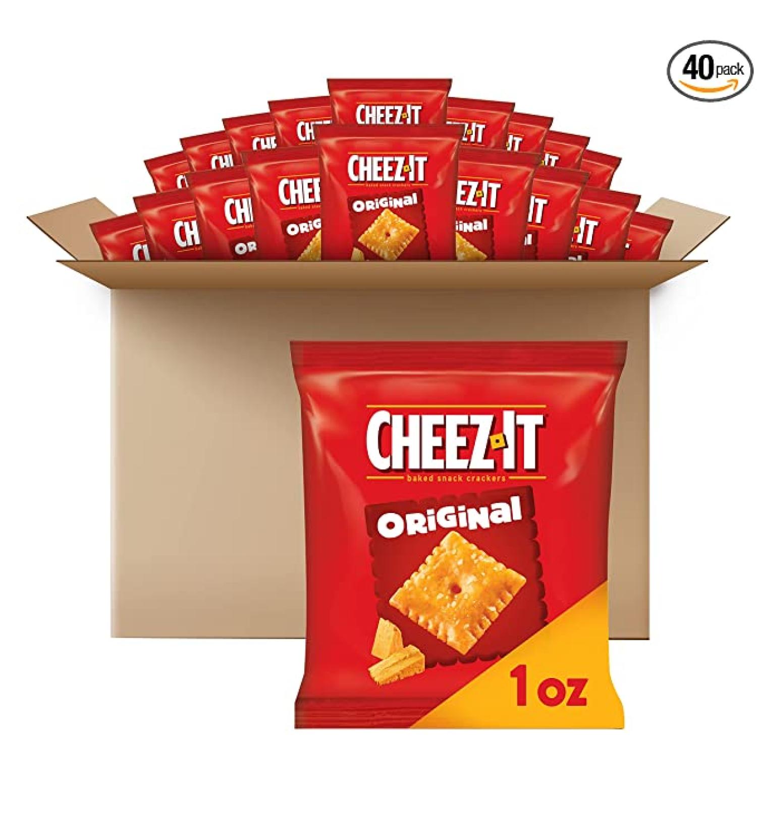 Cheez-It Baked Snack Cheese Crackers Original School Lunch Snacks 1 oz Bag (40 Bags)