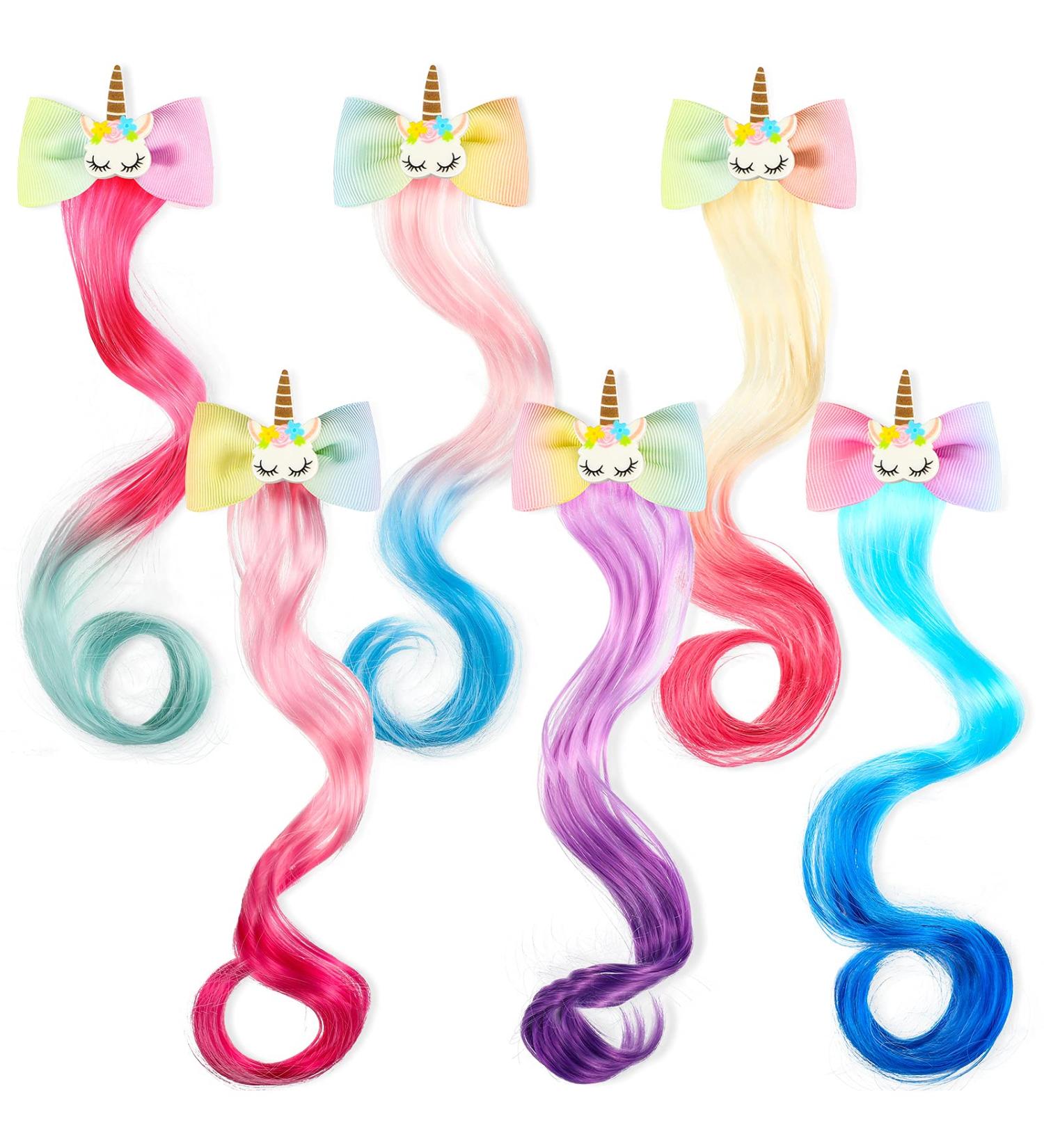 Willbond Unicorn Wig Hair Clips Bows for Girls - 6 Colors, Braided Extension, Princess Costume Accessory - Buy Online on GoSupps.com