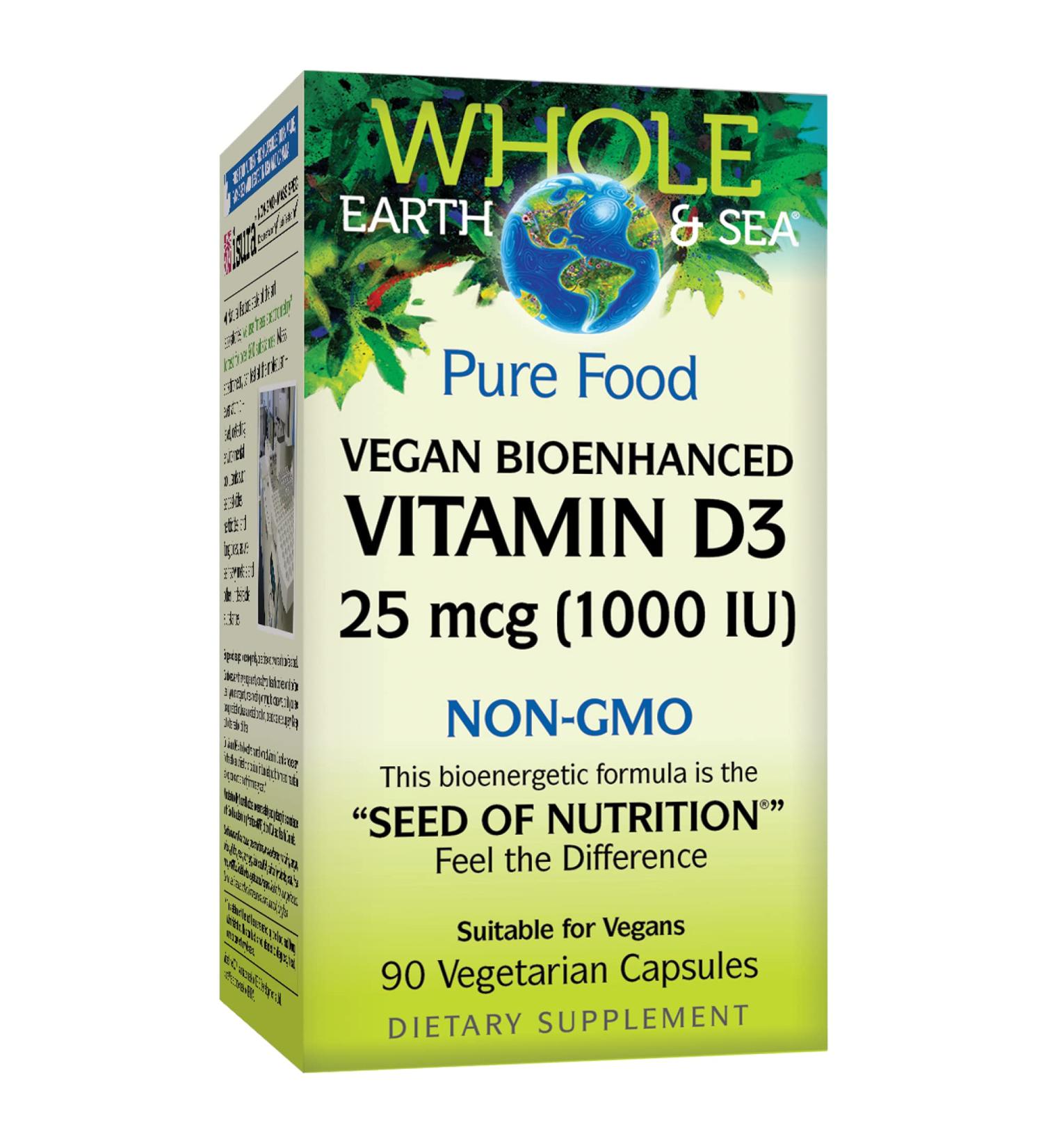 Natural Factors Whole Earth & Sea Vitamin D3 1000 IU Vegan Supplement - 90 Capsules - Buy Online on GoSupps.com