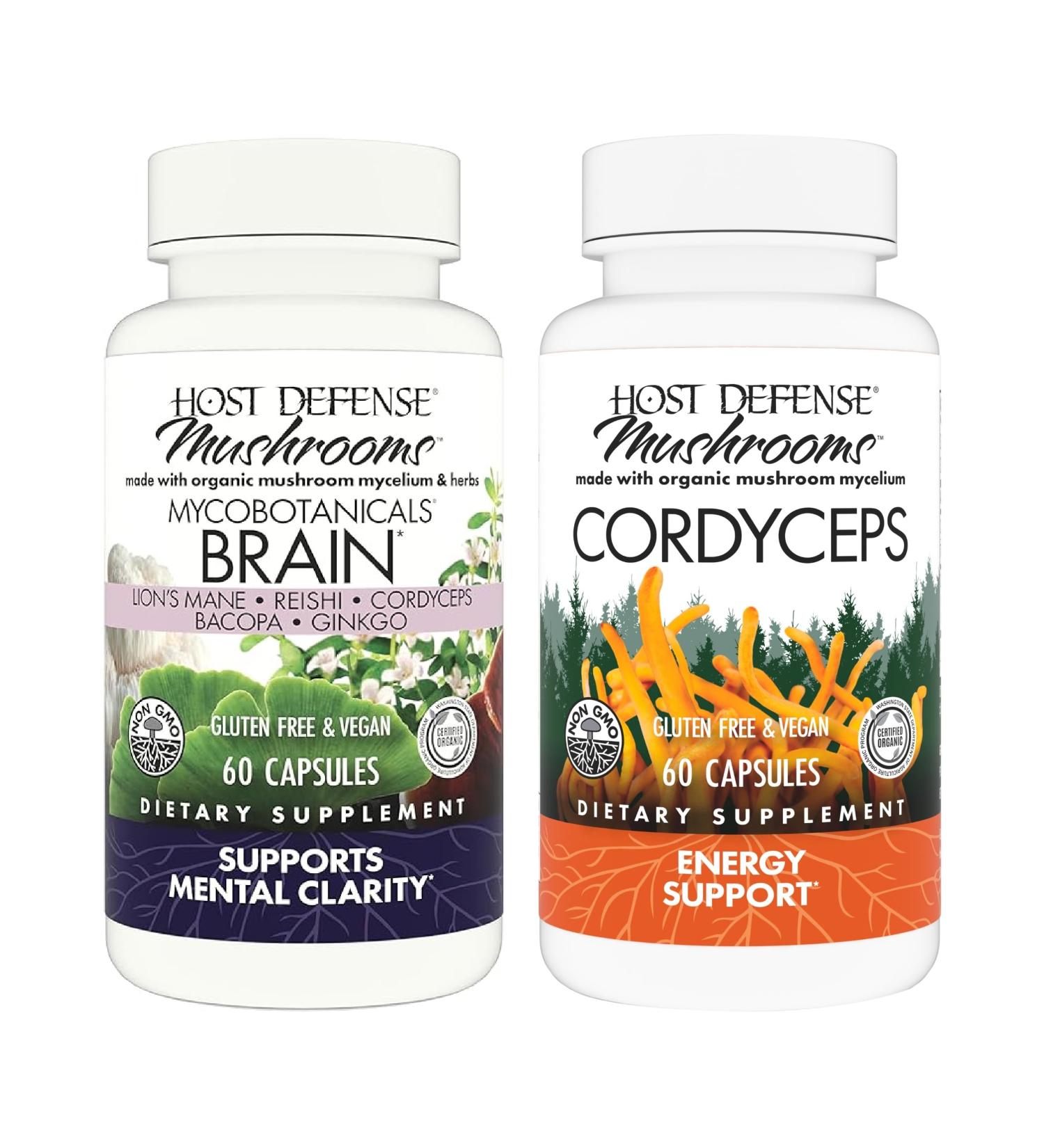 Host Defense Bundle with MycoBotanicals Brain* Capsules 60 Count & Cordyceps Capsules 60 Count - Support Memory & Focus - Support Immune Health & Energy* - Buy Online on GoSupps.com