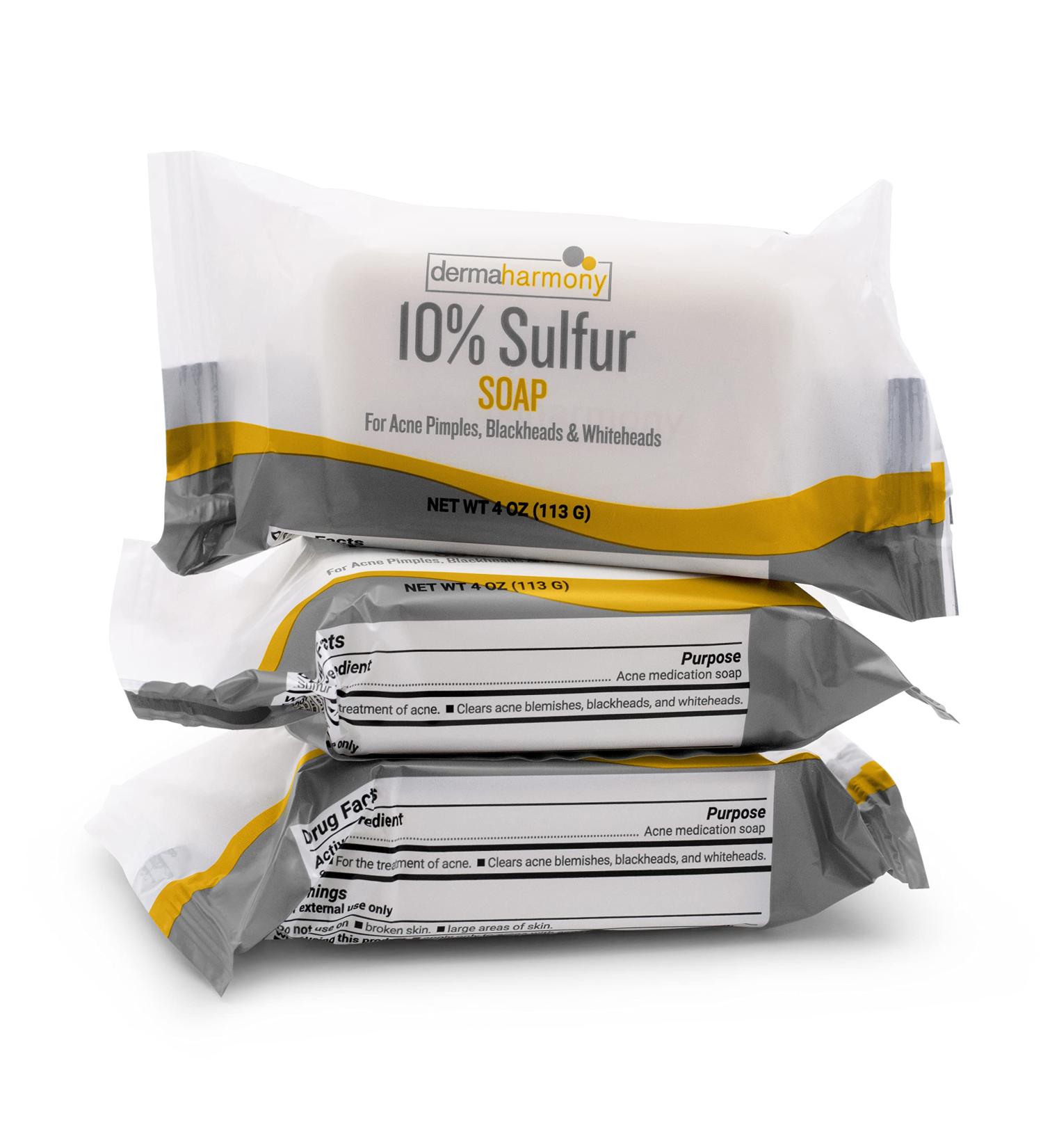 Dermaharmony 10% Sulfur Acne Bar Soap - 4 oz | 3 Bars | Effective Acne Treatment International Shipping - Buy Online on GoSupps.com