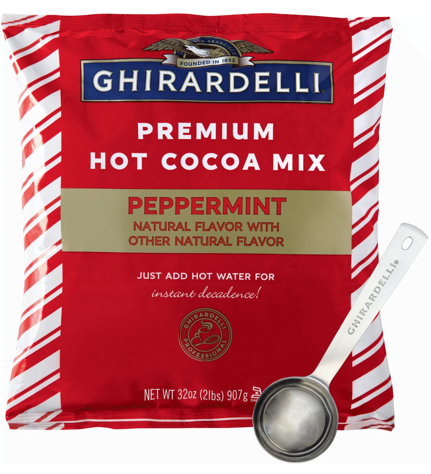 Ghirardelli 2lb Peppermint Hot Cocoa Pouch Gift Set with Barista Spoon - By The Cup - Buy Online on GoSupps.com