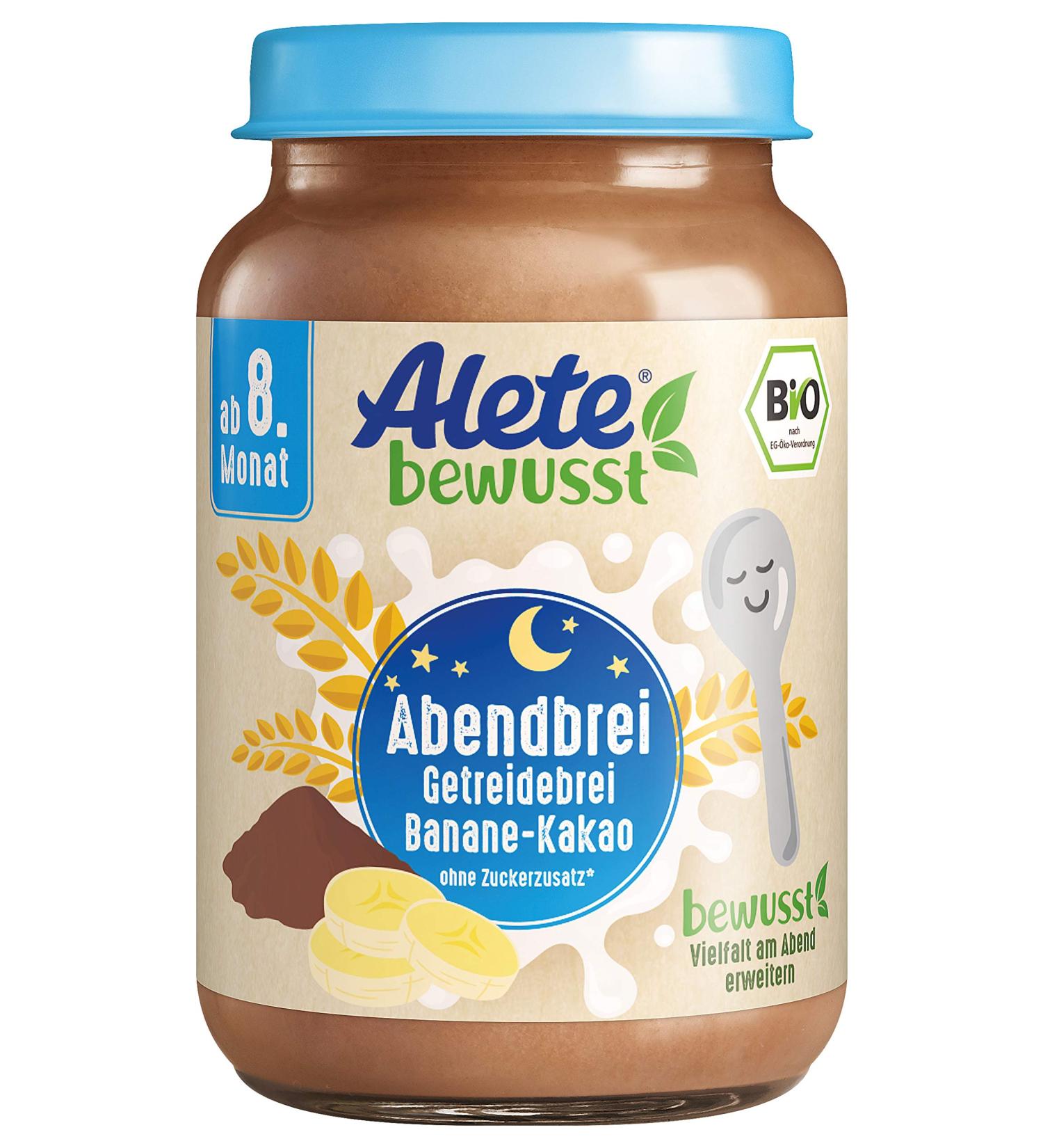 Alete consciously organic evening porridge grain porridge Banane-Kocao from the 8th month baby porridge with cocoa powder & banana for spoons organic baby food from the glass 6 x 190 g