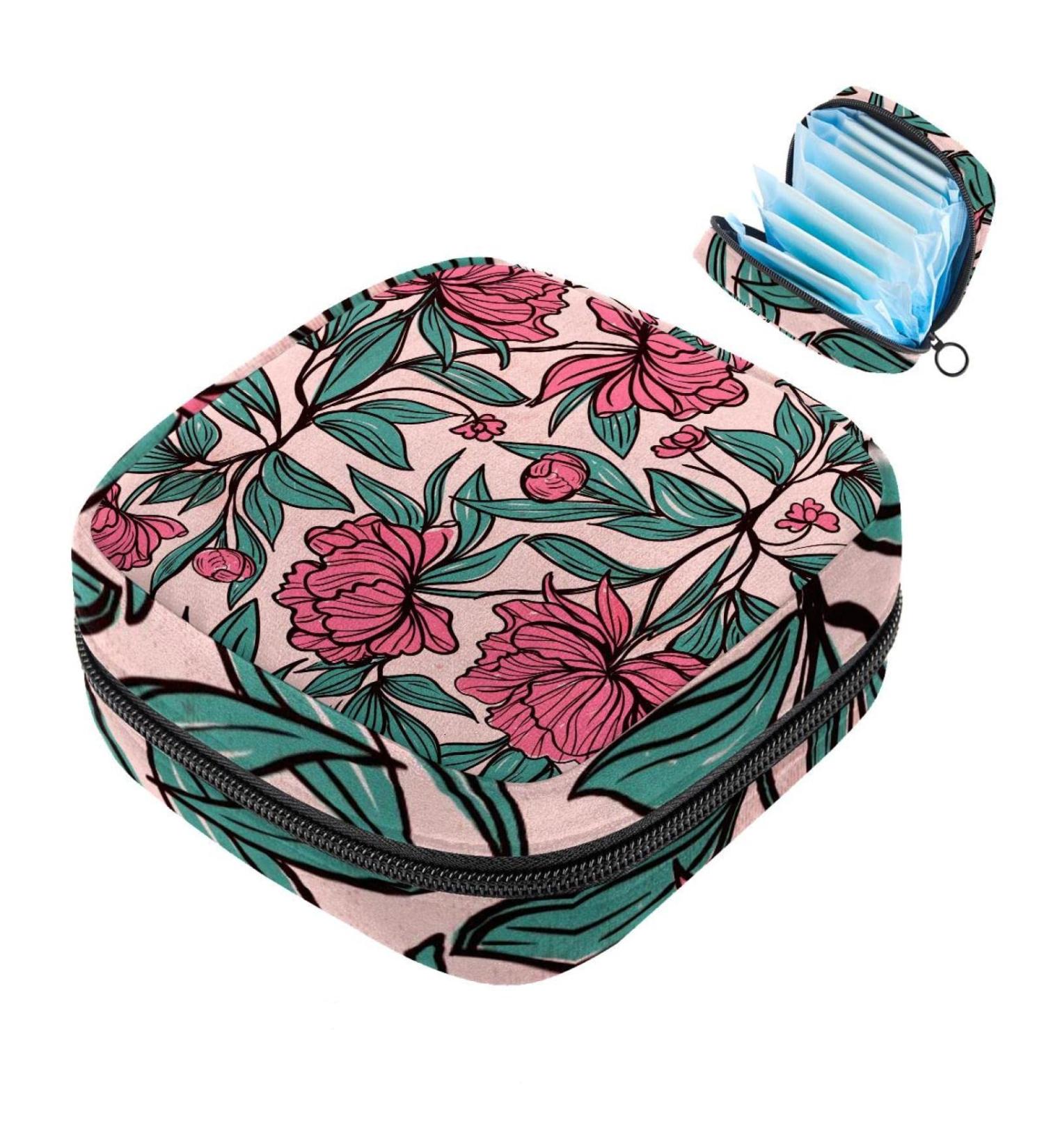 Women s Tropical Pink Flower Napkin Storage Bag | Portable Menstrual Cup & Bandages | Ideal for First Period - Buy Online on GoSupps.com