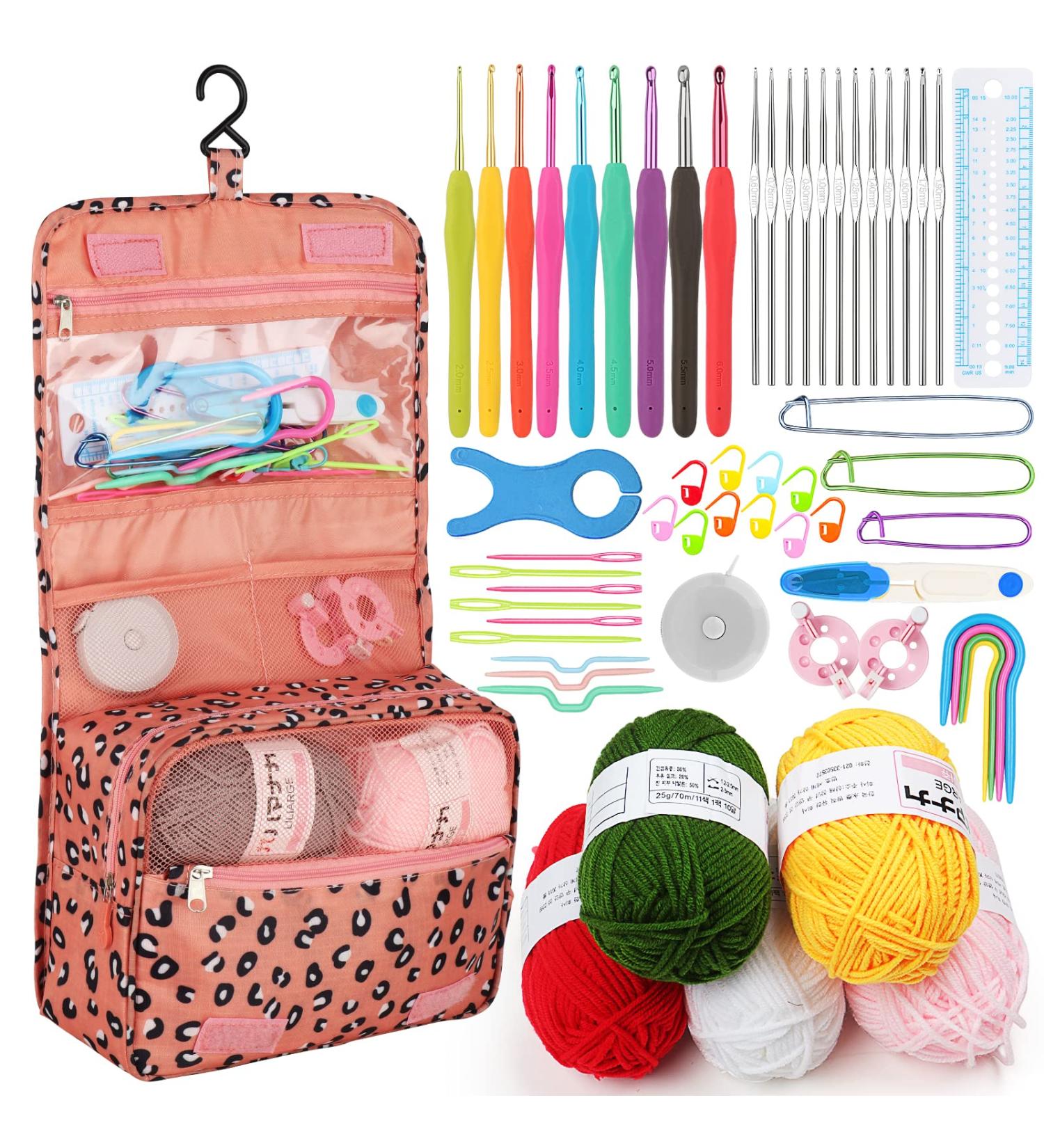 Aeelike Crochet Starter Kit for Beginners - 59pcs with Yarn, Hooks, Needles, and Storage Case - Ideal Crochet Gift - Leopard Print - Buy Online on GoSupps.com