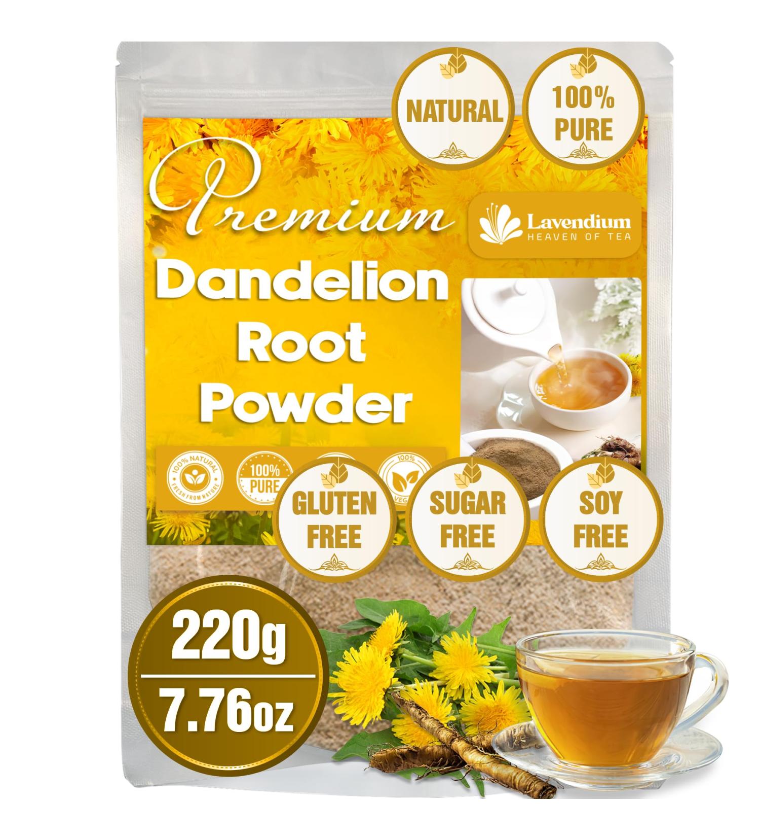 Lavendium Premium 220g (7.76oz) Dandelion Root Powder 100% Natural and Pure from Dandelion Root No Additives No Gluten No Sugar Vegan - Buy Online on GoSupps.com