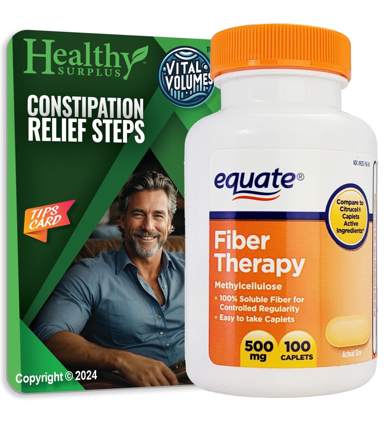 Fiber Therapy Methylcellulose 500 mg 100 Caplets and Vital Volumes Tips Card Bundle 100 Count (Pack of 1) - Buy Online on GoSupps.com