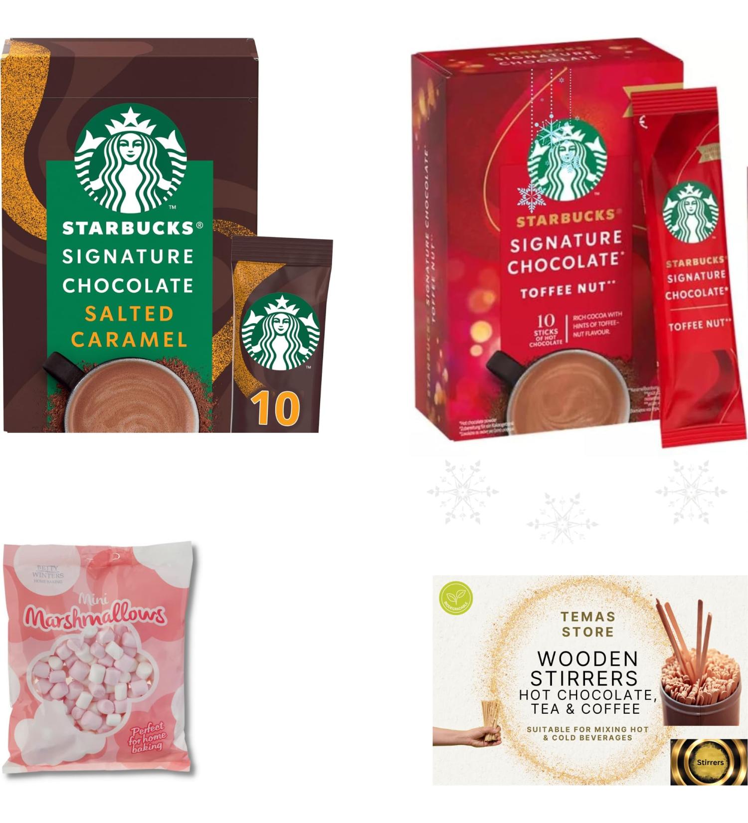 Temas Instant Hot Chocolate Sachets Variety Flavours Includes (Pack of 10) Salted Caramel & Toffee Nut Bundled With Marshmallow Pack & Hot Chocolate Stirrers (Twenty Pack Caramel & Toffee Nut) Caramel & Toffee Nut 425 g (Pack of 4) - Buy Online on GoSupps.com