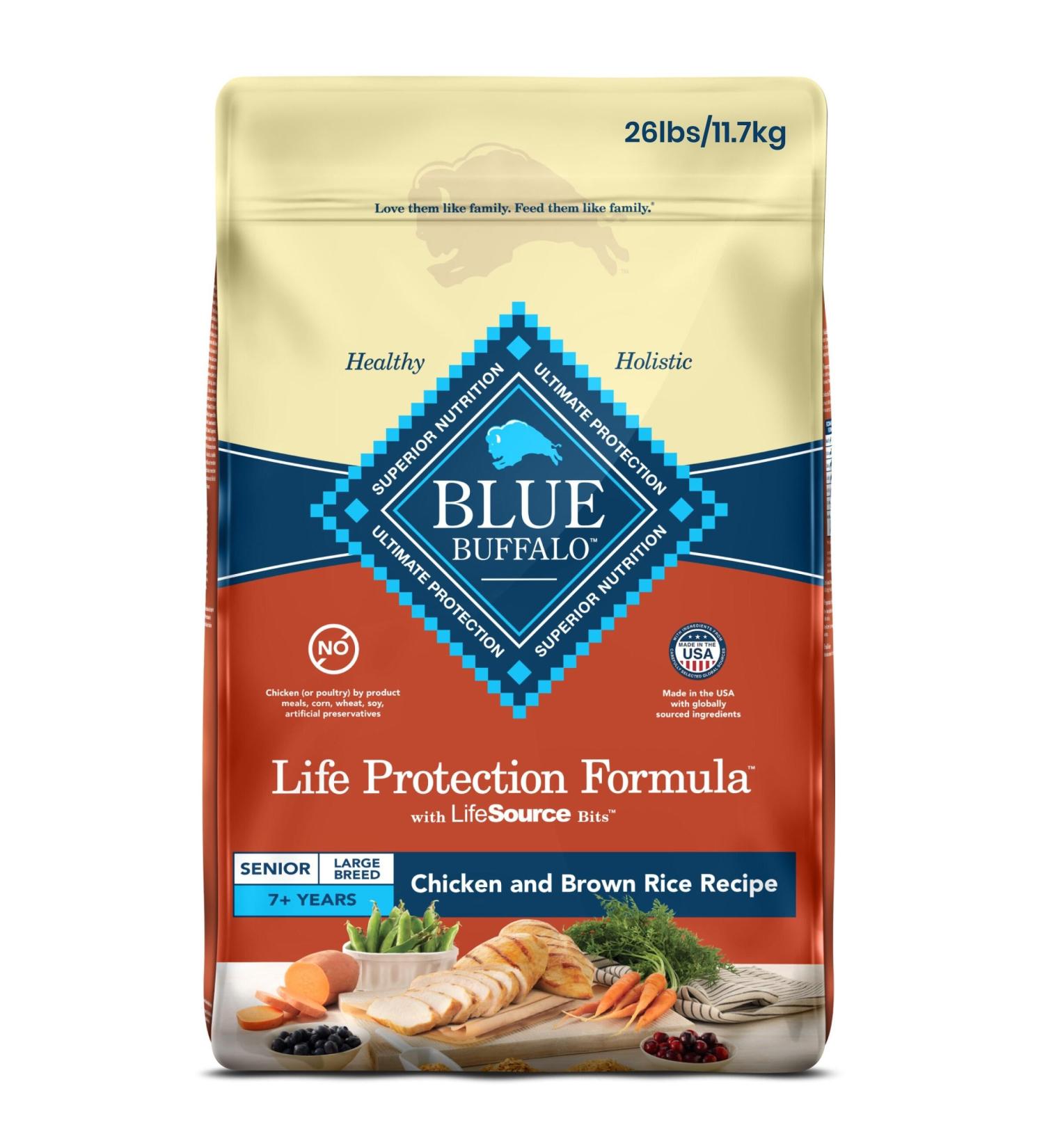 Blue Buffalo Life Protection Formula Large Breed Senior Chicken & Brown Rice 11.7kg Large Bag Large Breed Senior Chicken - Buy Online on GoSupps.com