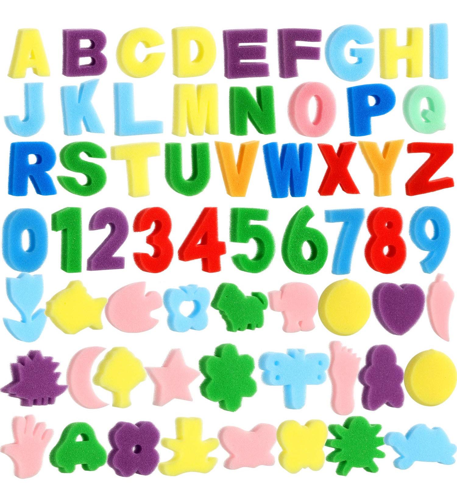 Gejoy 64-Piece Sponge Painting Kit for Kids - Alphabet, Numbers, Animals - Art & Craft Drawing Tools for Toddlers, Educational Bath Toy - Buy Online on GoSupps.com