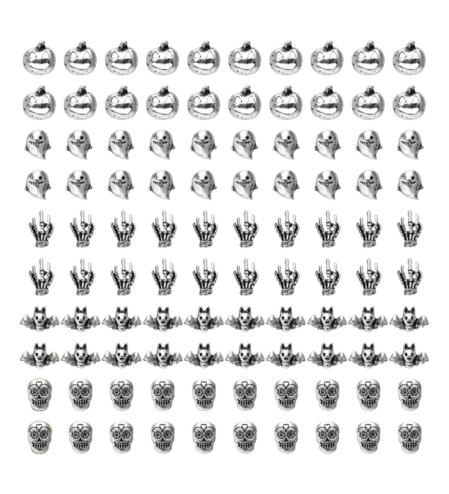 100pcs Halloween 3D Nail Charms - Ghost Skeleton Pumpkin Bat Skeleton Hand Alloy Nail Decorations - Silver Metal Nail Charms for DIY Nail Art & Crafts - Buy Online on GoSupps.com