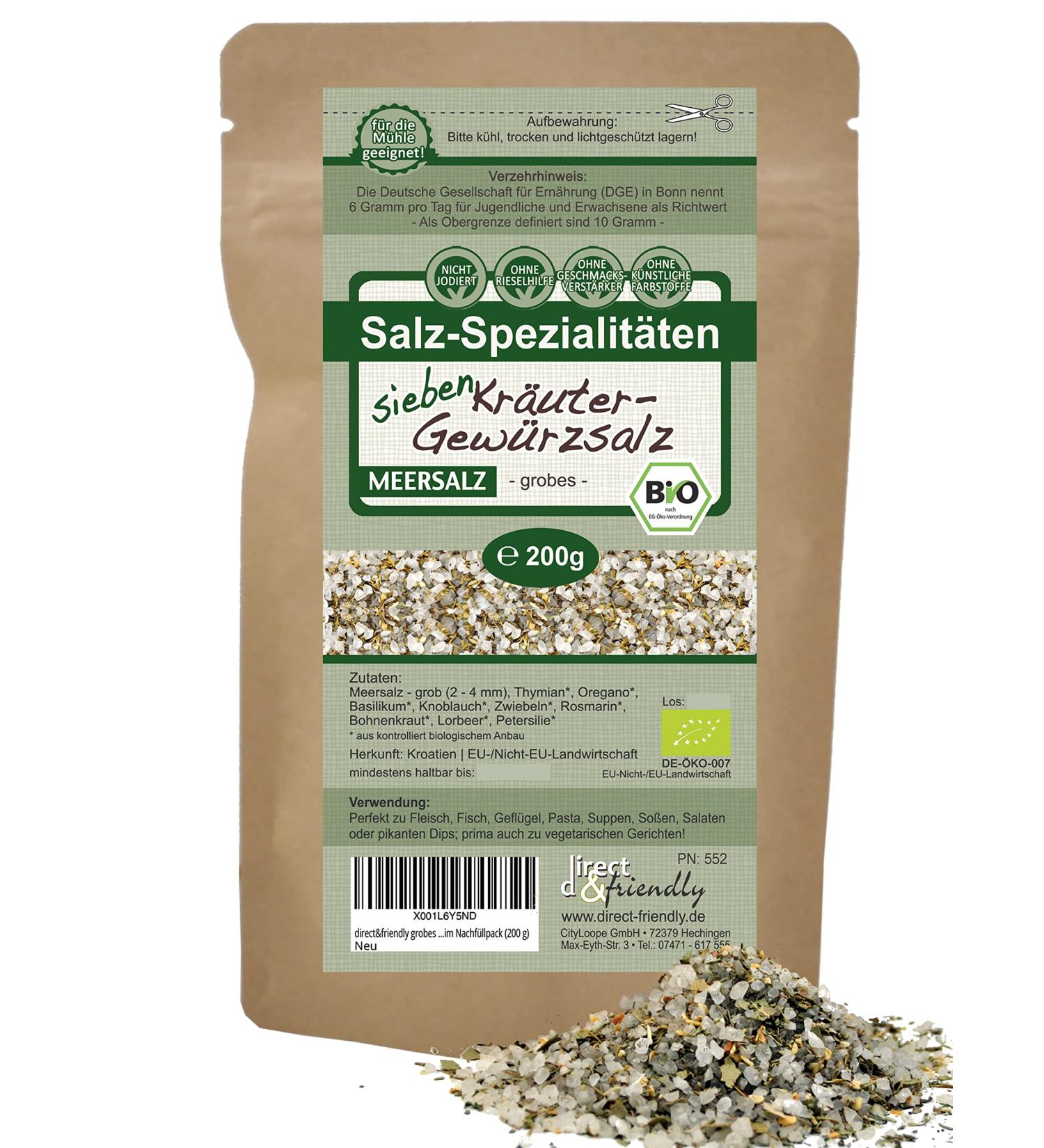 Direct & Friendly Coarse Sea Salt with 7 Organic Herbs - Refill Pack (200g) for International Shipping - Buy Online on GoSupps.com