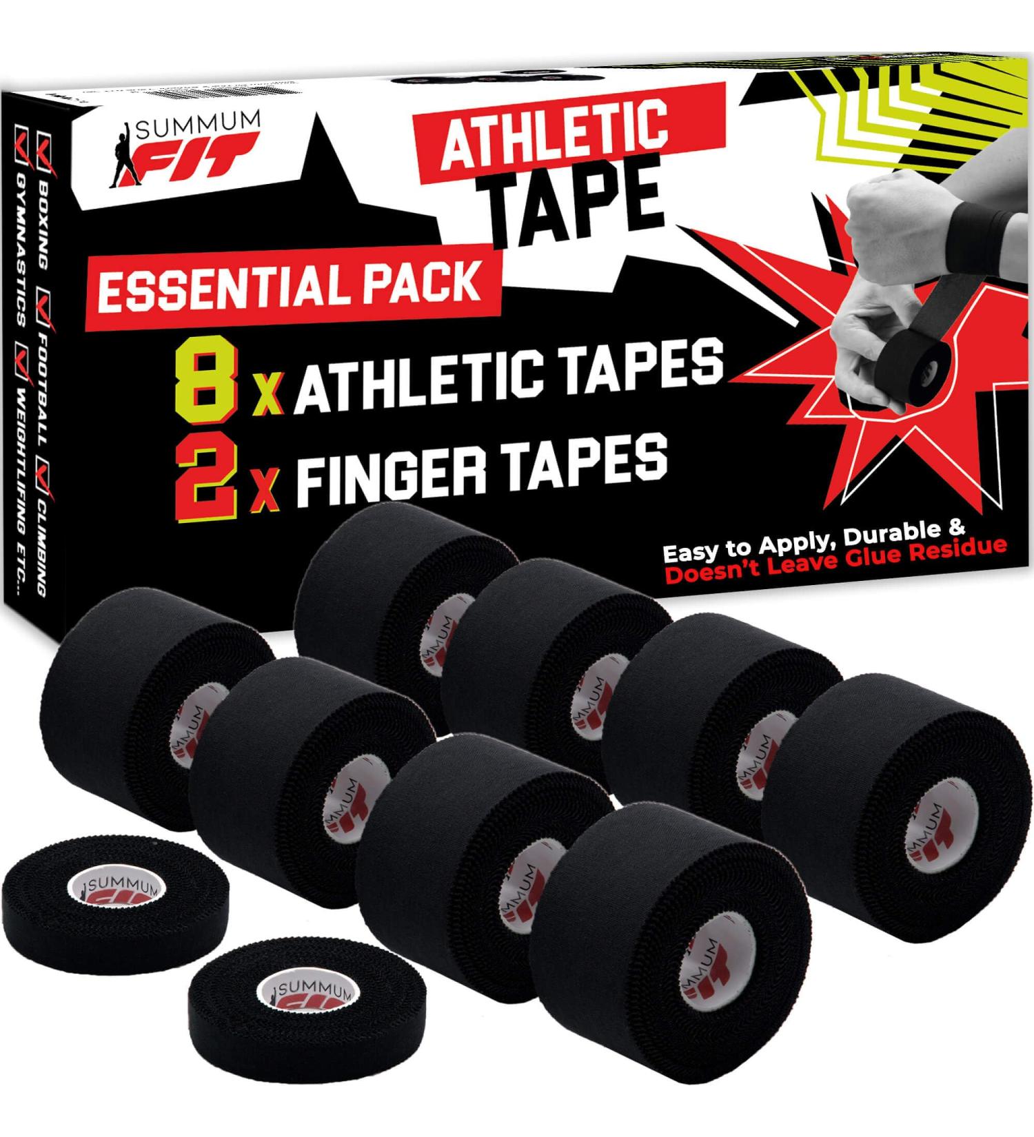 Summum Fit Black Athletic Tape Bundle - 8 Rolls + 2 Finger Tape | Strong, Easy Application, No Residue | Sports Tape for Boxing, Football, Climbing | Wrist, Ankle, Hand Protection - 10 Count - Buy Online on GoSupps.com