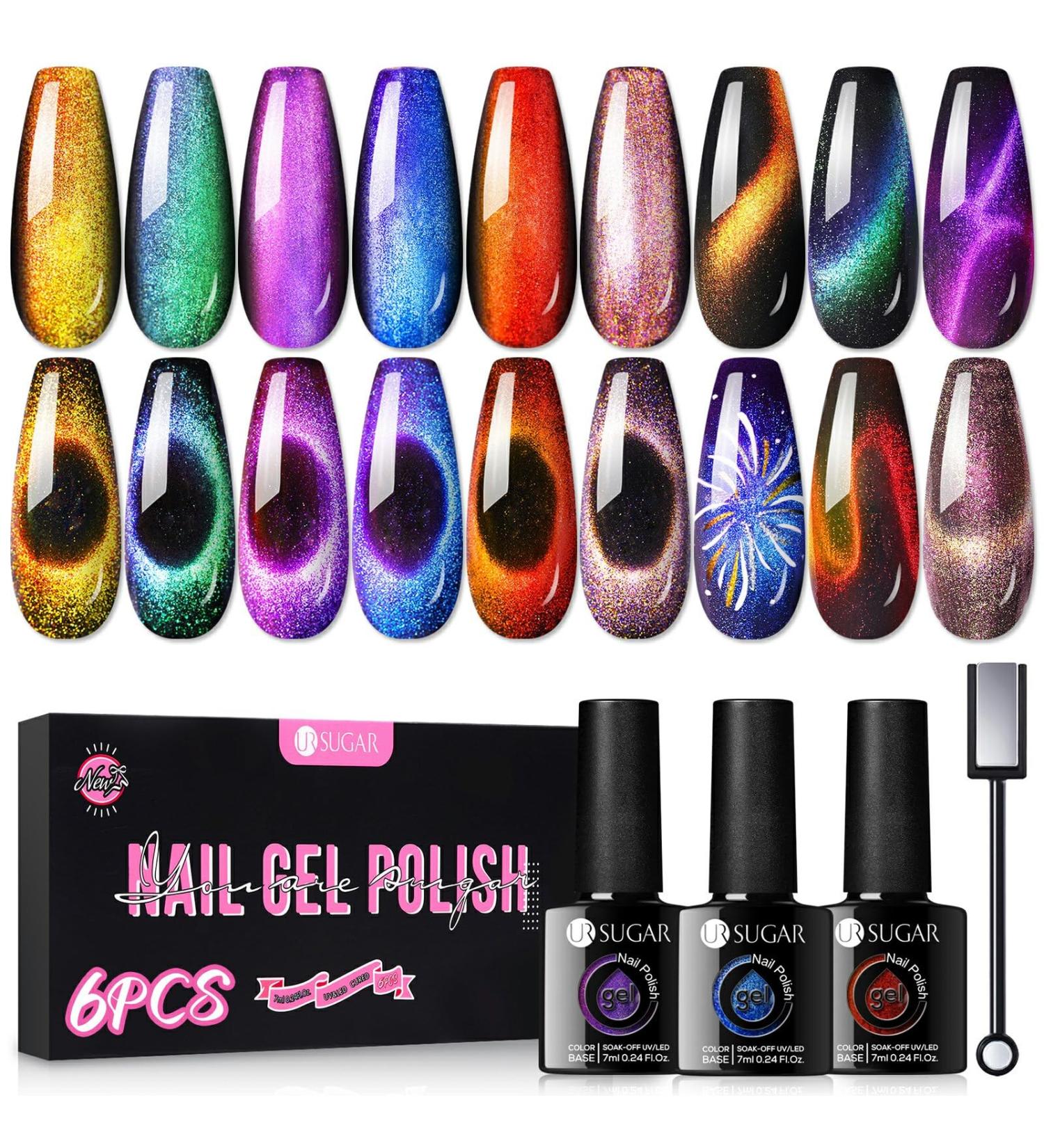 UR SUGAR 9D Cat Magnet Eye Gel Polish Set - 6 Colors Glitter Phantom Chameleon Magnetic Varnish | Soak Off UV Gel, Black Base Needed - Buy Online on GoSupps.com