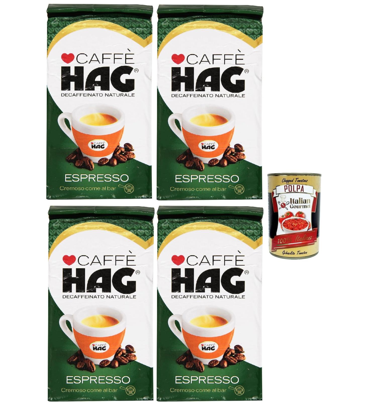 Hag - Caff Macinato D ecaffeinato Gusto Espresso Caf d caf in avec un ar me intense et le go t d'une grande personnalit 4x 250g + Italian Gourmet polpa 400g - Buy Online on GoSupps.com