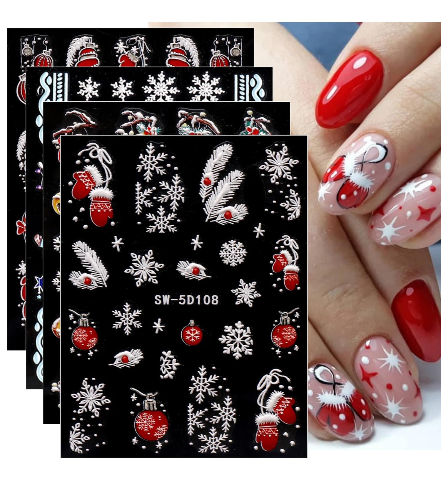 JMEOWIO 3D Embossed Christmas Nail Art Stickers Decals Self-Adhesive 5D White Snowflake Winter Holiday Nail Supplies Nail Art Design Decoration Accessories 4 Sheets - Buy Online on GoSupps.com