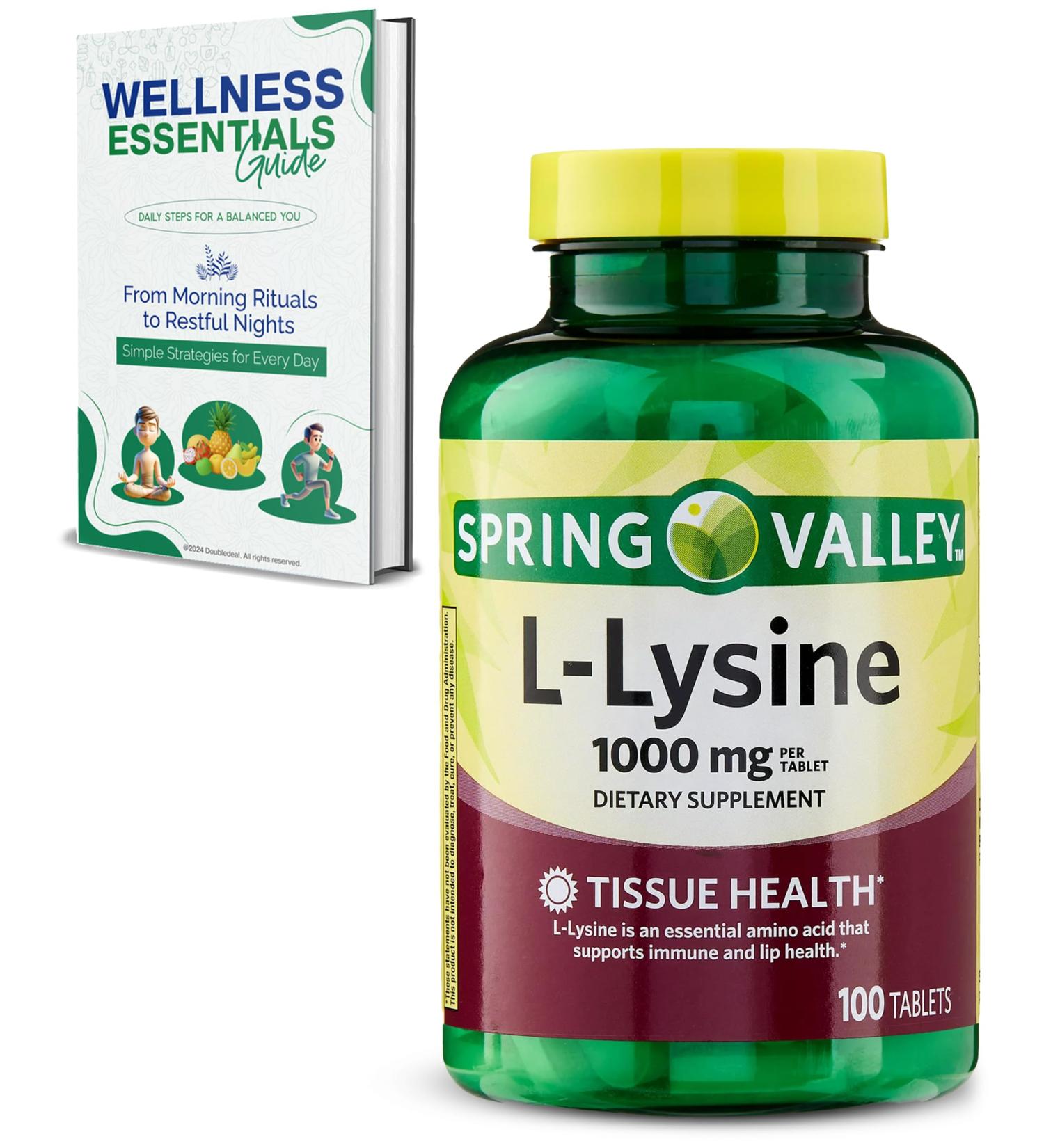 Lysine Supplement 1000mg - L-Lysine 100 Tablets | Immune Support Skin Health & Collagen Production | Gluten-Free Amino Acid - Spring Valley - Buy Online on GoSupps.com