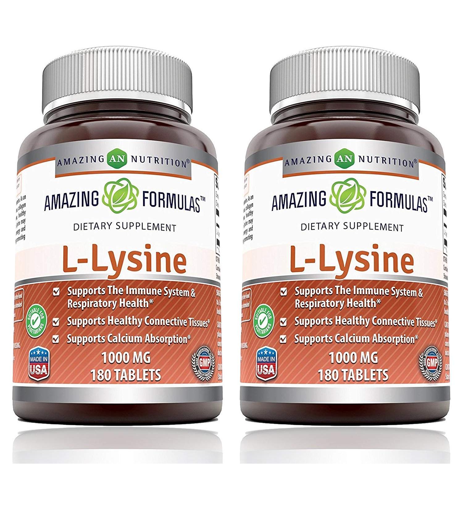 Amazing Formulas L-Lysine 1000mg Amino Acid Vitamin Tablets - 360 Count (2 Pack) - Cold Sores, Shingles, Immune & Respiratory Support - Buy Online on GoSupps.com