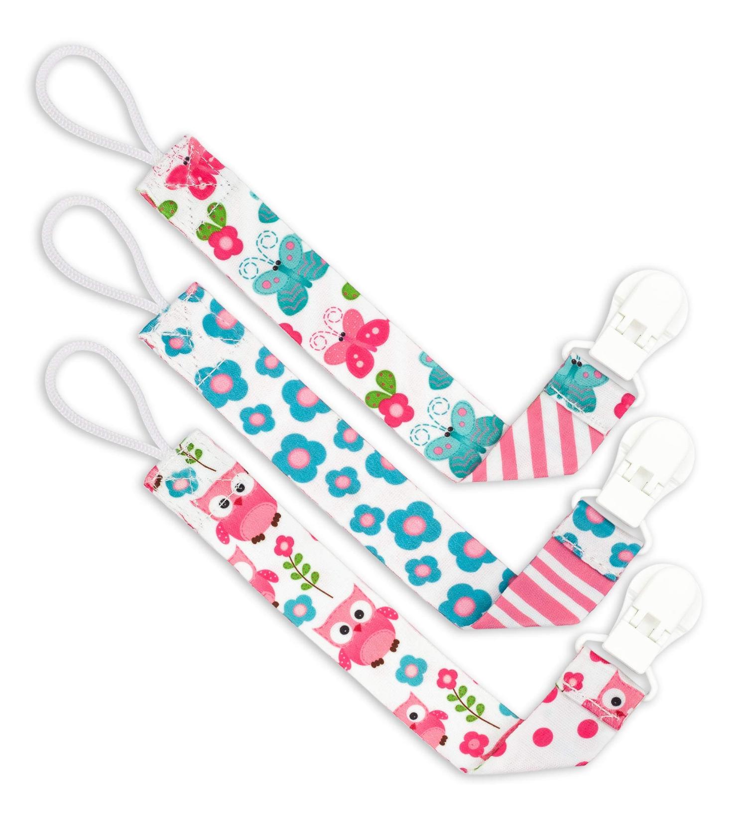 Liname Neutral Pacifier Clip - 3 Pack Binky Holders for Boys & Girls - Pink Owls Design - Baby Pacifier Holder - Buy Online on GoSupps.com