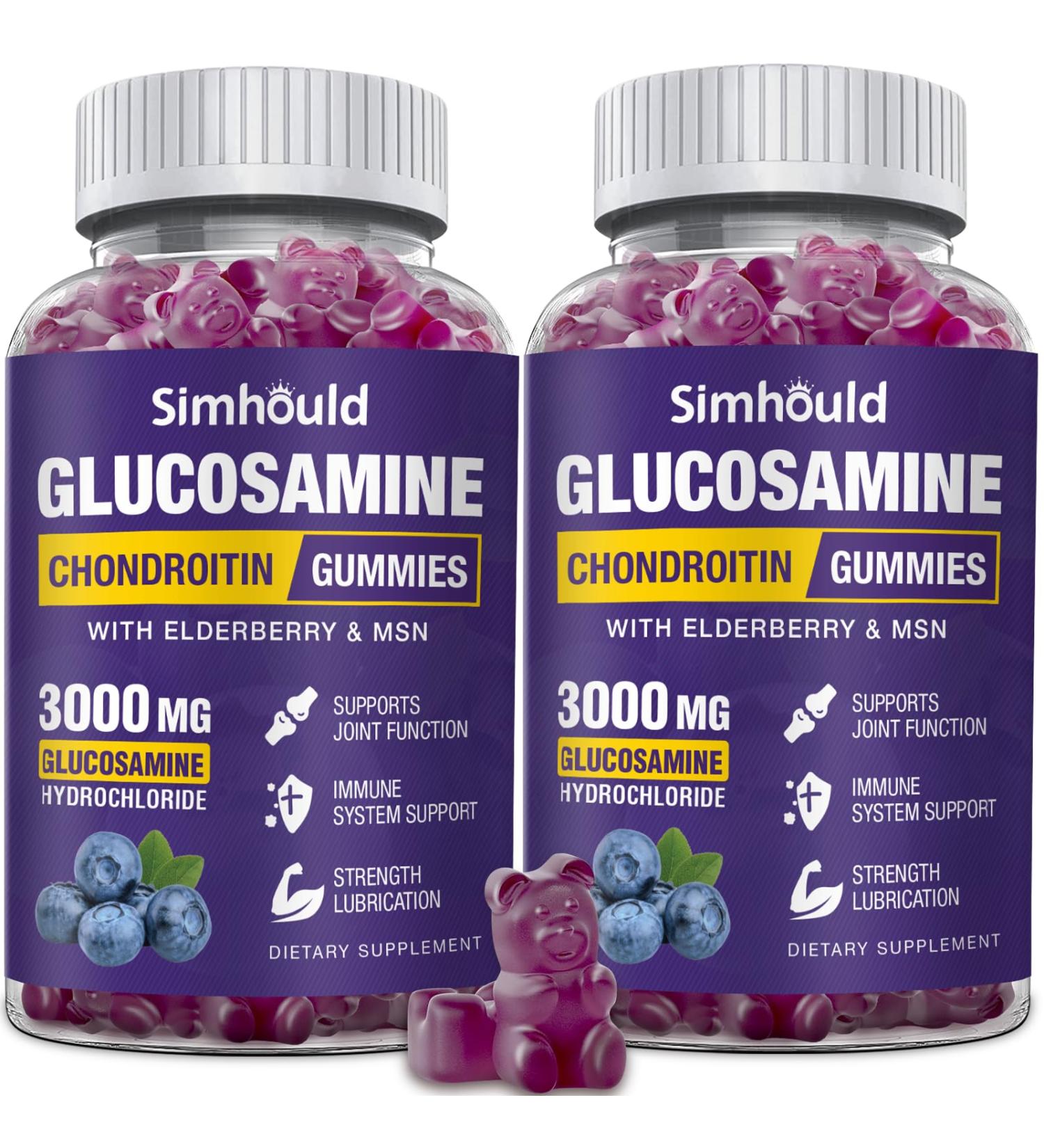 2 Packs Glucosamine Chondroitin Gummies - 3000MG Extra Strength Joint Support Supplement with MSM & Elderberry Flexibility Antioxidant Immune Support Gummy for Adults Men & Women 60 Count (Pack of 2) - Buy Online on GoSupps.com