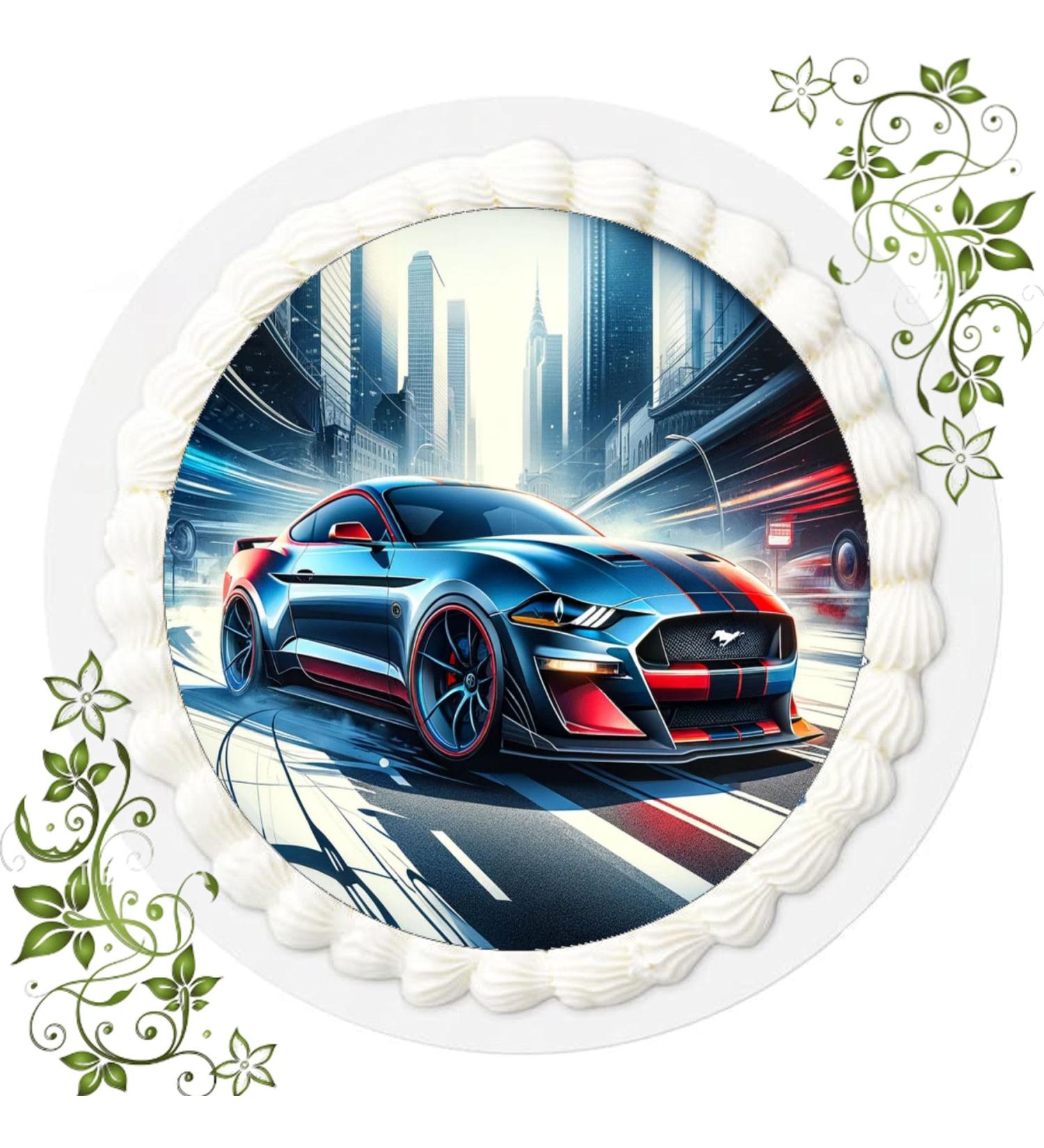 Cake Picture for Birthday Sugar Picture with Ford Mustang Motif Edible Photo for Cakes Cake Image Cake Topper Diameter 20 cm FONDANT Muscle Car No. 10 - Buy Online on GoSupps.com