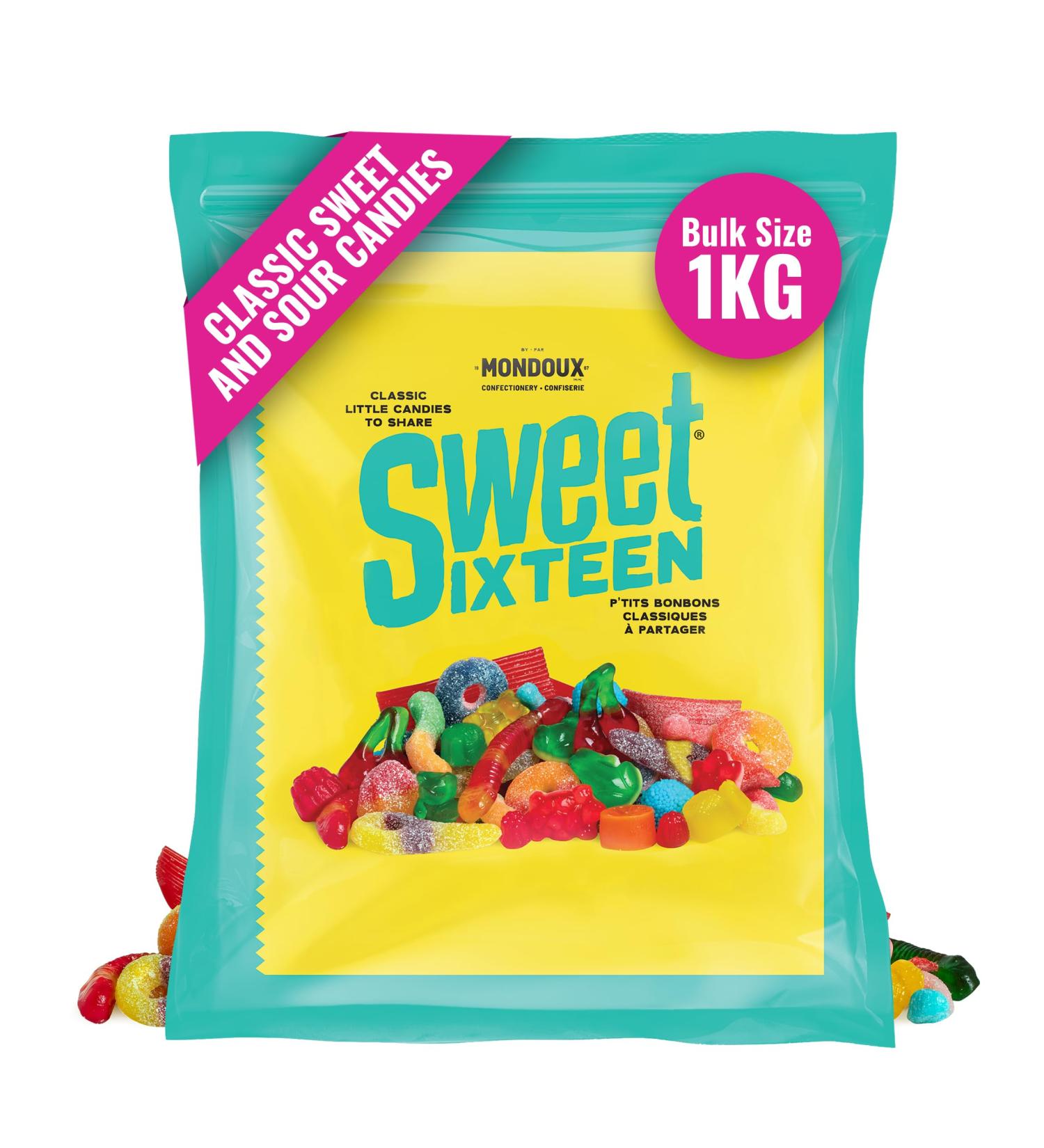 Sweet Sixteen Original Candy Classic Mix of Sweet and Sour-Coated Gummies 1kg per Pack Peanut & Nut-Free Candies Soft Chewy and Always Fresh 1 kg - (Pack of 1) - Buy Online on GoSupps.com