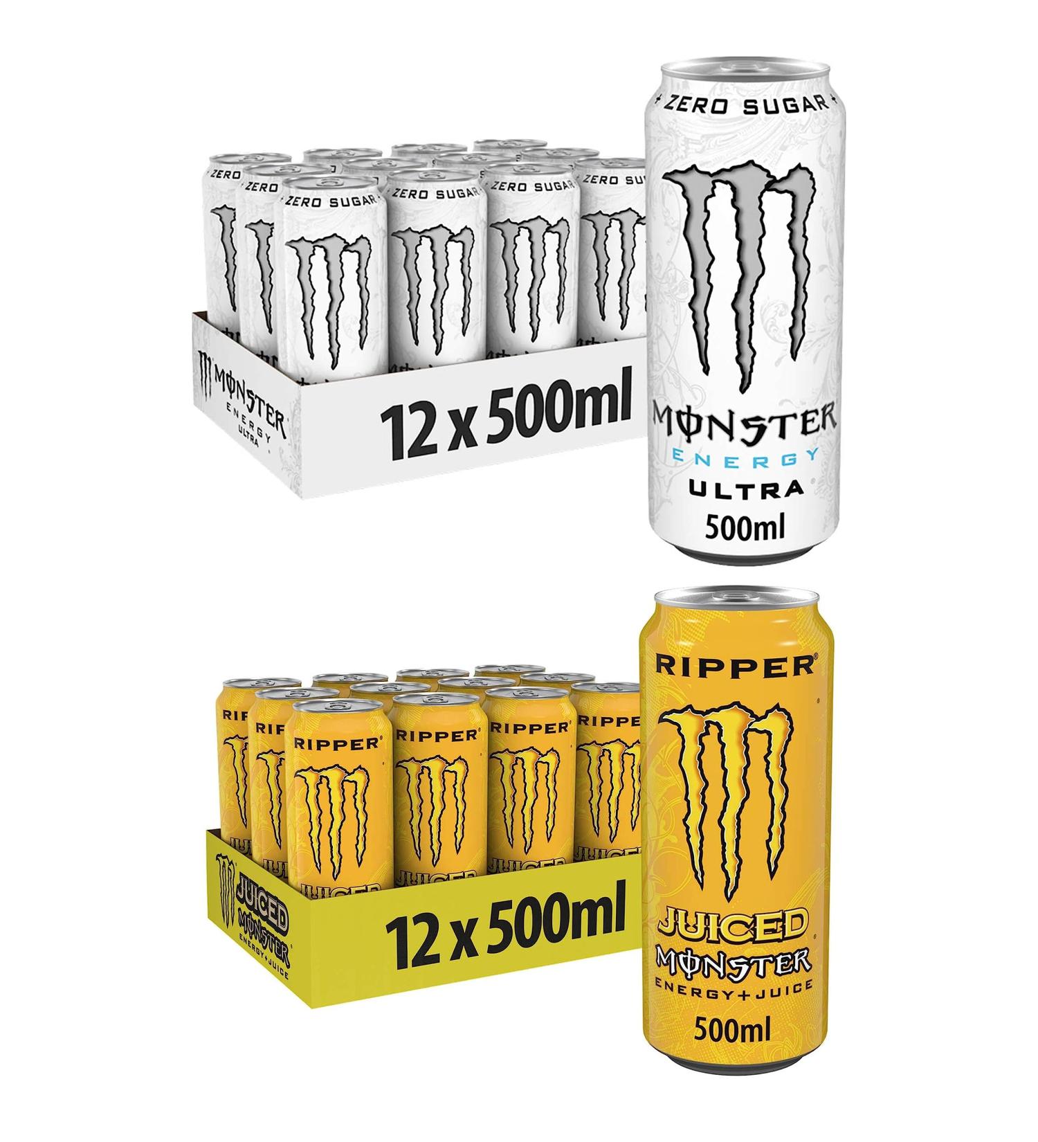 Monster Energy Drinks 12 Pack 500ml (12 Cans Ultra White & 12 Cans Ripper) - By Shop 4 Less