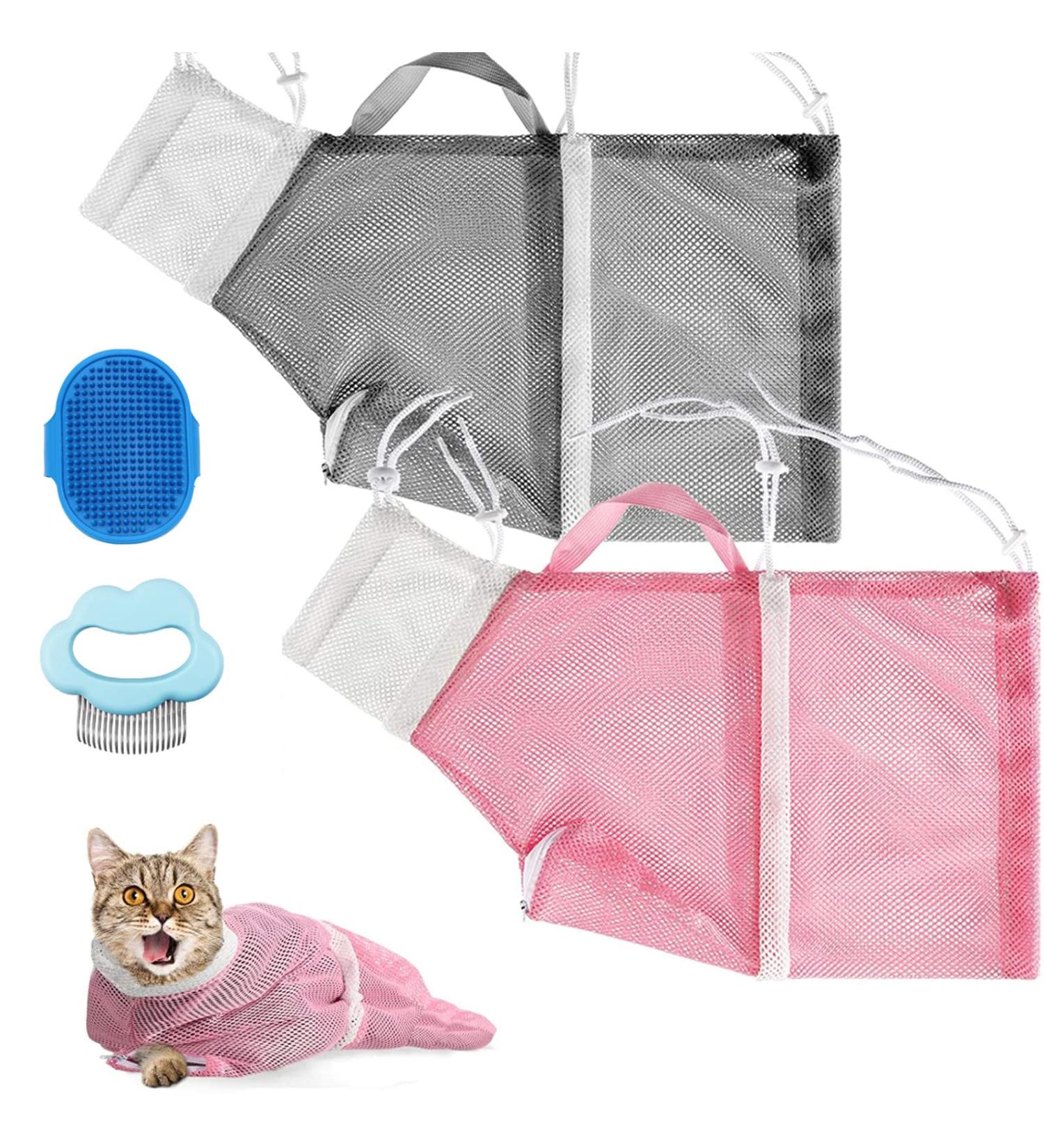 Cat Shower Net Bag Cat Bath Bag Breathable Multifunctional Adjustable Anti-Bite and Anti-Scratch Restraint Bag Cat Grooming Bag With cat comb and grooming brush for Bathing/Nail Trimming/Ear Clean - Buy Online on GoSupps.com