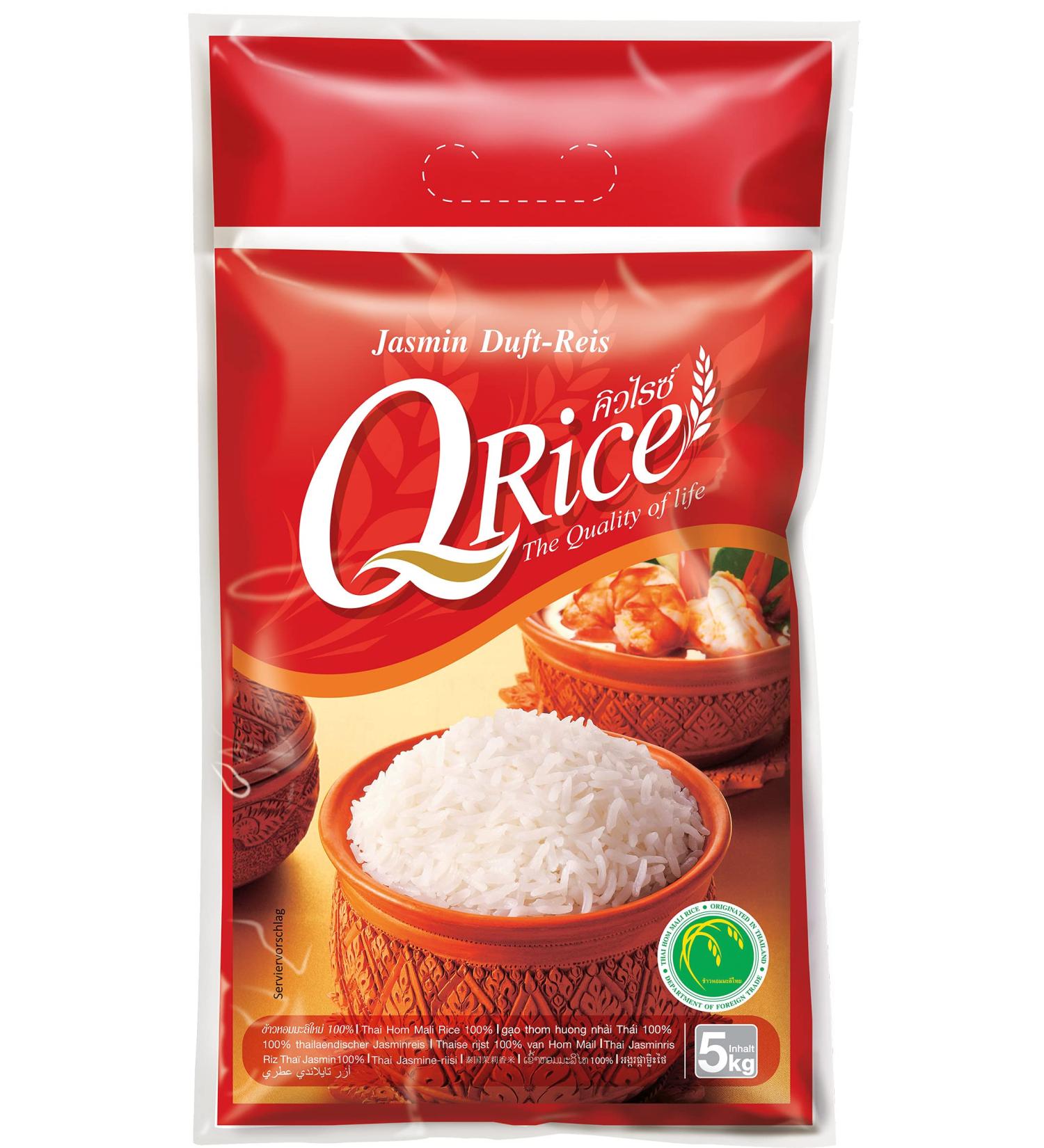 Q RICE Jasmine Rice - 100% Fragrant Thai Hom Mali Long Grain Rice - 5 kg Pack - Buy Internationally - Buy Online on GoSupps.com