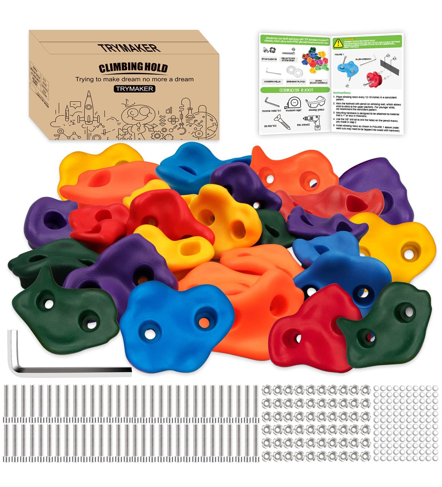 Trymaker Rock Climbing Holds Set - 15PCS Indoor & Outdoor Climbing Wall for Kids & Adults - Buy Online on GoSupps.com