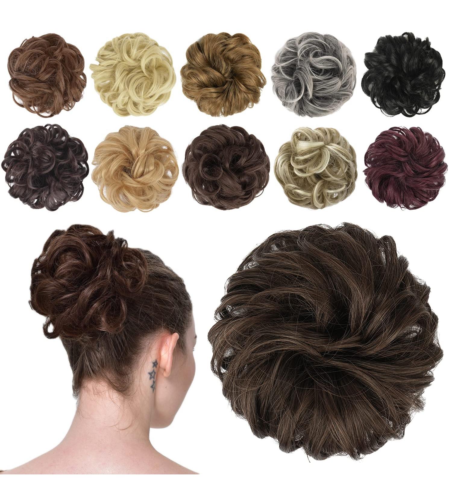 FESHFEN Messy Bun Hair Piece Scrunchie Synthetic Wavy Curly Chignon Ponytail Extension Warm Brunette 38g - Women Girls Kids (Pack of 1) - Buy Online on GoSupps.com