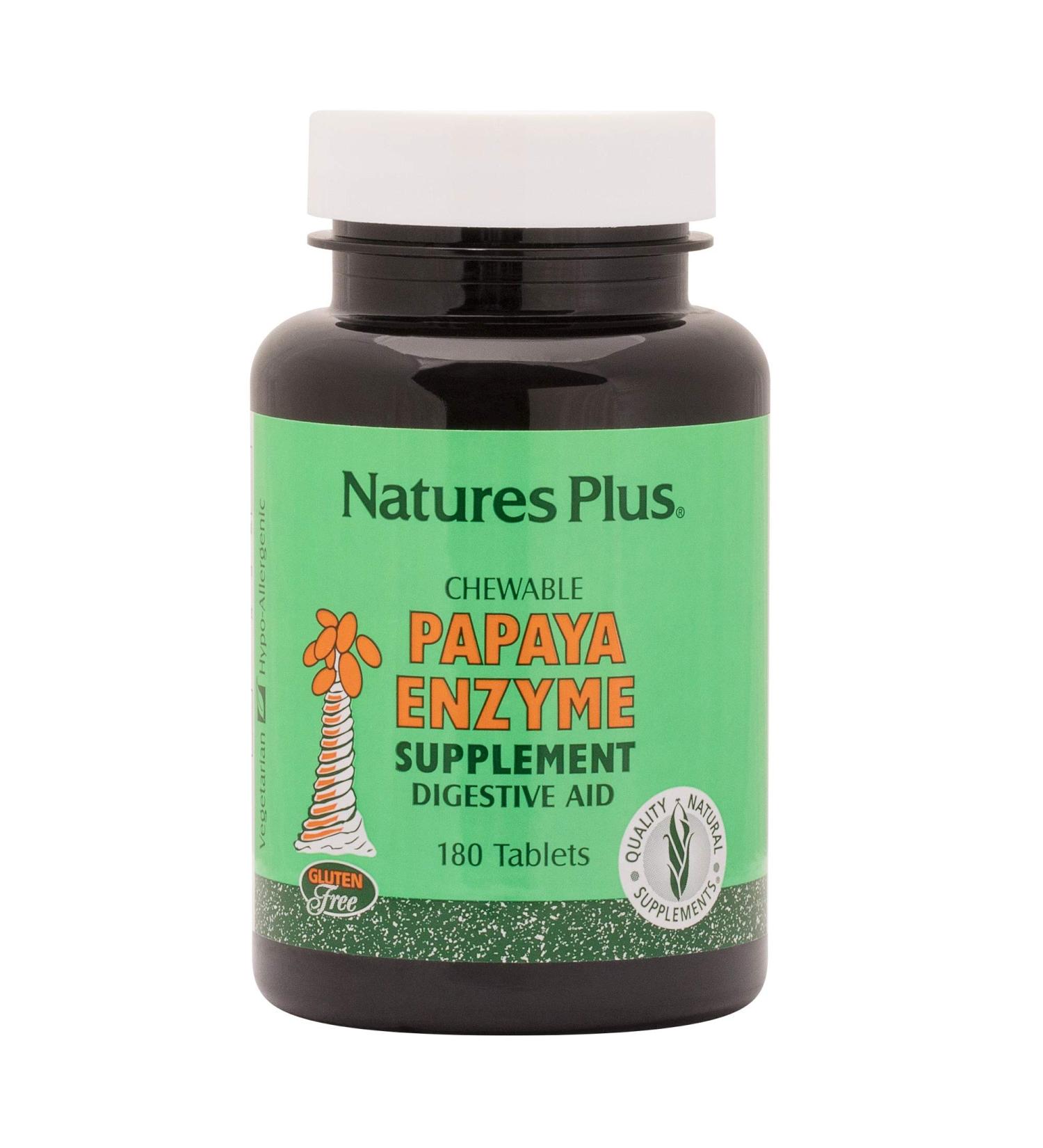 NaturesPlus Papaya Enzyme - 180 Chewable Tablets - Digestive Aid Supplement with Amylase & Protease - Helps Reduce Gas Bloating Stomach Upset & Discomfort - Vegan Gluten Free - 180 Servings 180 Tablets - Buy Online on GoSupps.com