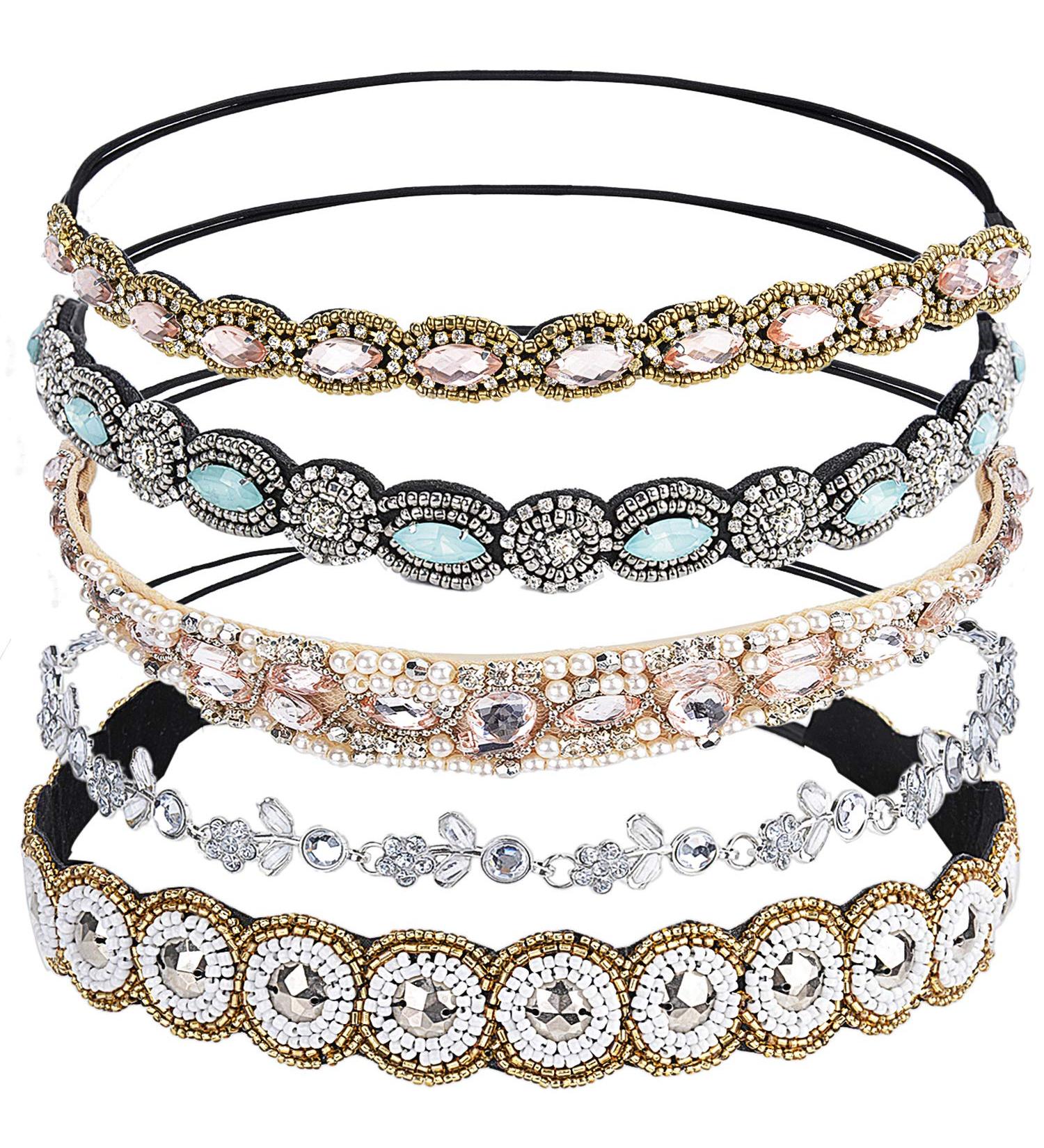 Zoylink 5-Piece Elastic Hair Bands & Crystal Rhinestone Head Chain - Multicolored Hair Accessories for Women - Buy Online on GoSupps.com