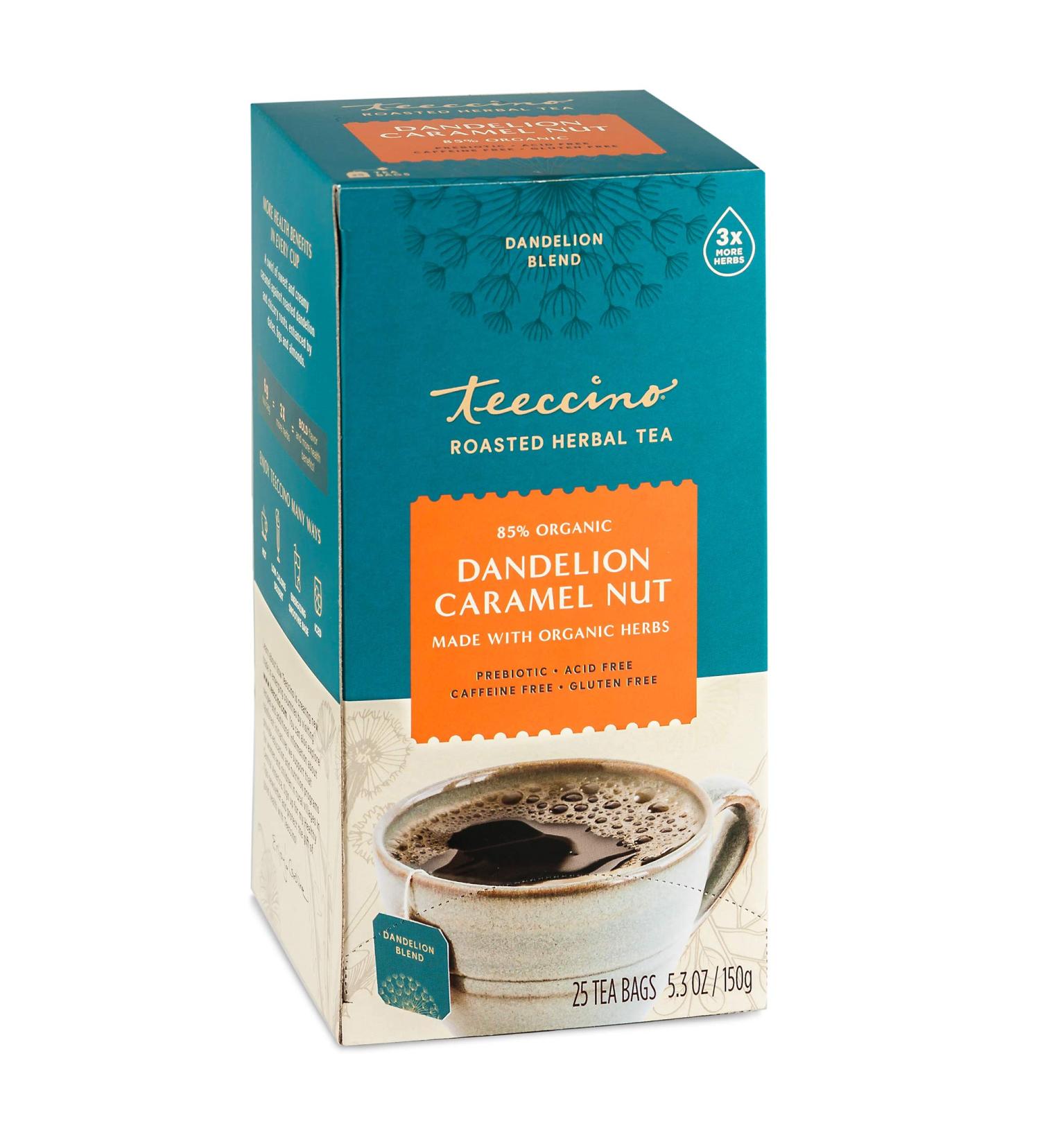 Teeccino Dandelion Caramel Nut Herbal Tea - Caffeine Free, 25 Bags (5.3 oz) - Buy Online on GoSupps.com