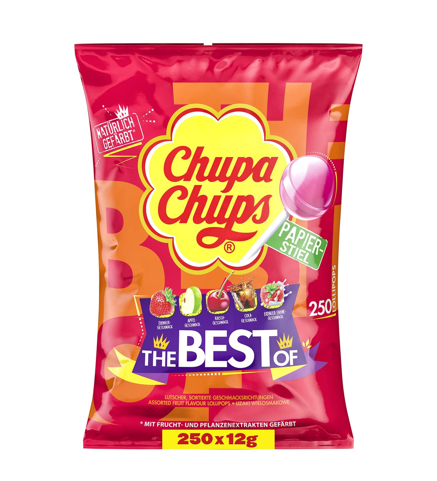 Buy Chupa Chups Best of Lutscher Bags - 250 Lollipops in 6 Delicious Flavors | International Shipping Available - Buy Online on GoSupps.com