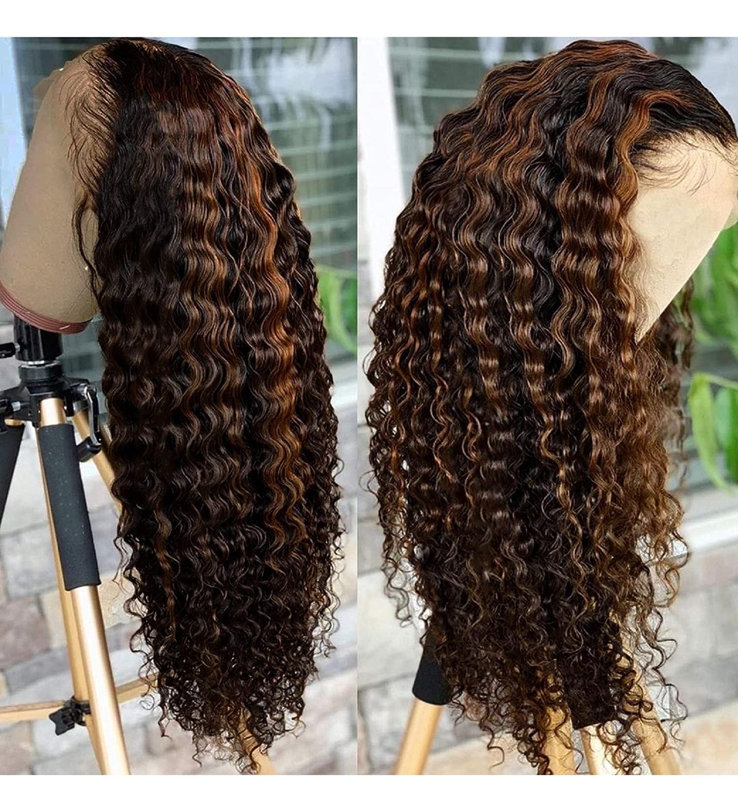 Super Idol Highlight Ombre Deep Wave Lace Front Human Hair Wig 16 1B/30 for Black Women - Pre Plucked 150% Density Free Part Baby Hair - Buy Online on GoSupps.com