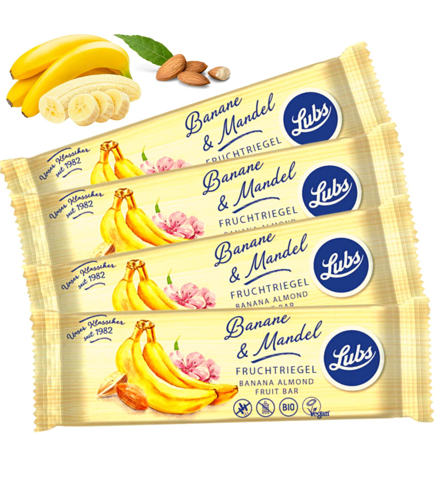 Try Bag - 4x Lubs Bio Fruit Track Banana & Mandel | Organic Vegan Fruit Bars for Kids | Healthy Snacks from Controlled Biological Cultivation - Buy Online on GoSupps.com