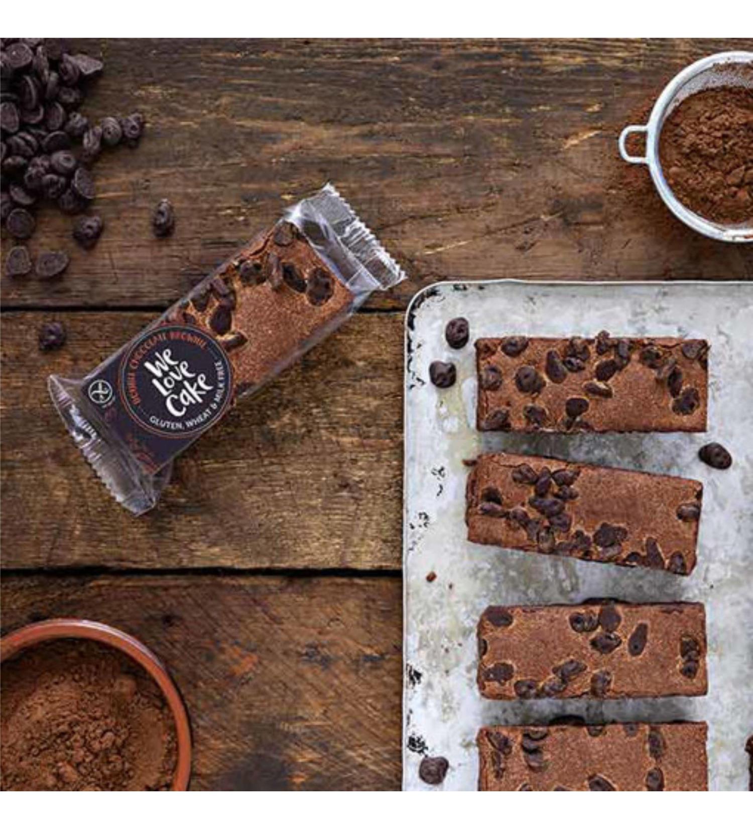 Double Chocolate Brownies (GF) (18x70g) Individually wrapped. Gluten Free wheat free & dairy free chocolate brownies with chocolate chips.