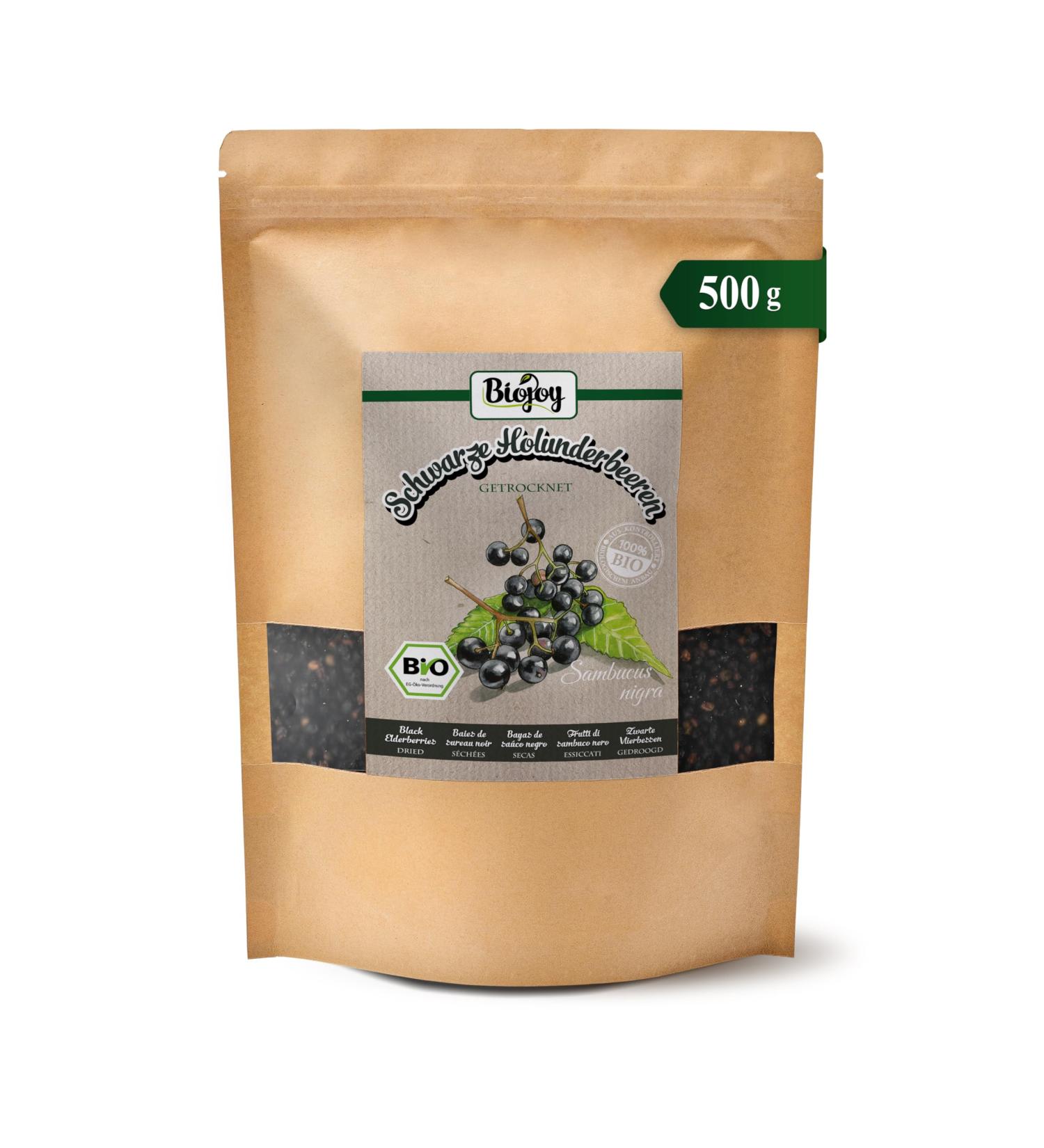 Biojoy BIOBlack elderberries dried and whole 500 g elderberry tea without additives Sambucus nigra - Buy Online on GoSupps.com