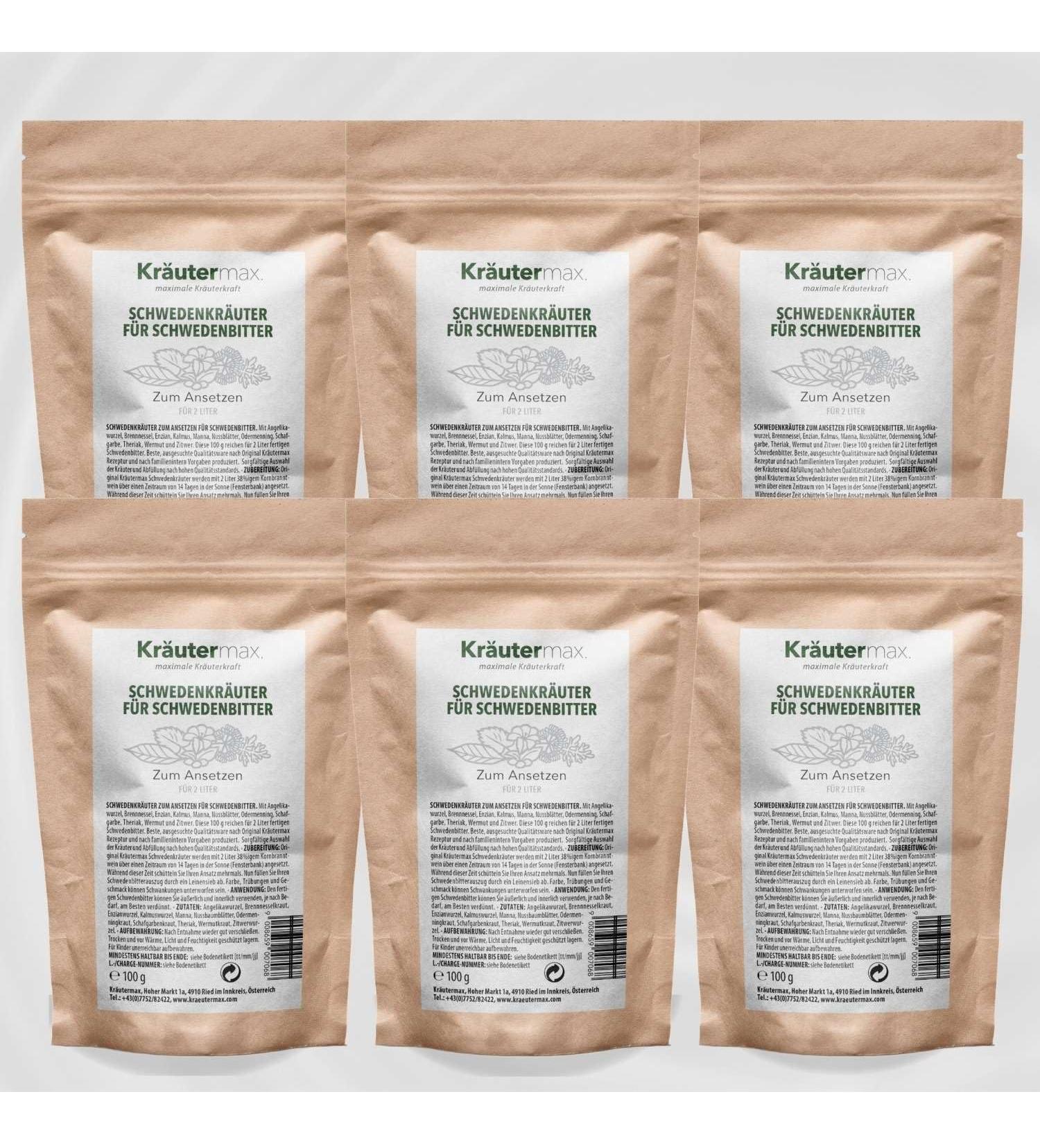 Herbal Max Swedish herb starter mixture for starting 2 liters of Swedish bitter 6 x 100 g - Buy Online on GoSupps.com