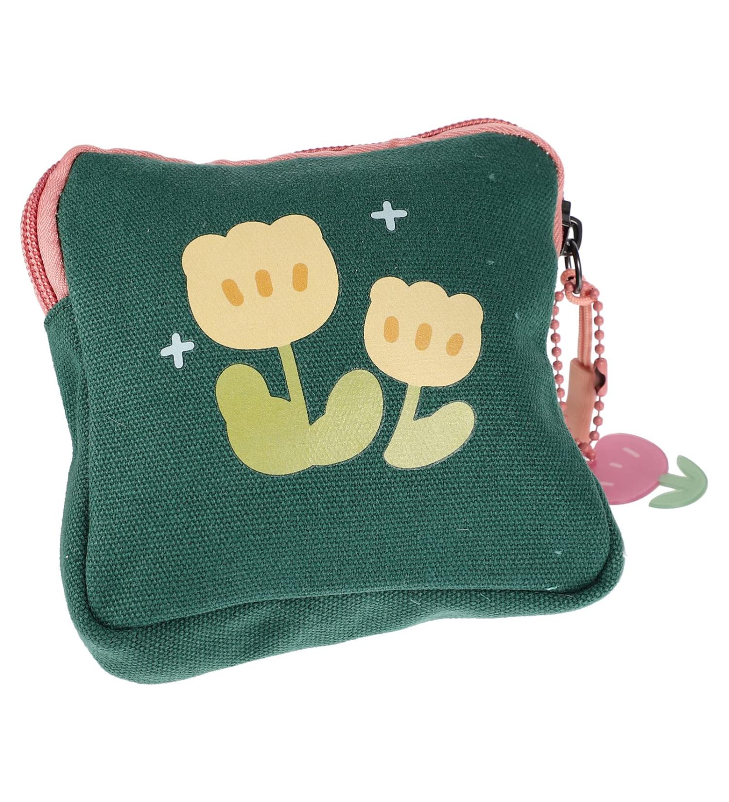 Healvian Flower Makeup Bag | Sanitary Napkin Storage & Menstrual Pad Holder | Portable Zipper Bag for Tampons & Coins | First Period Kit | Green Women's Makeup Bag - Buy Online on GoSupps.com